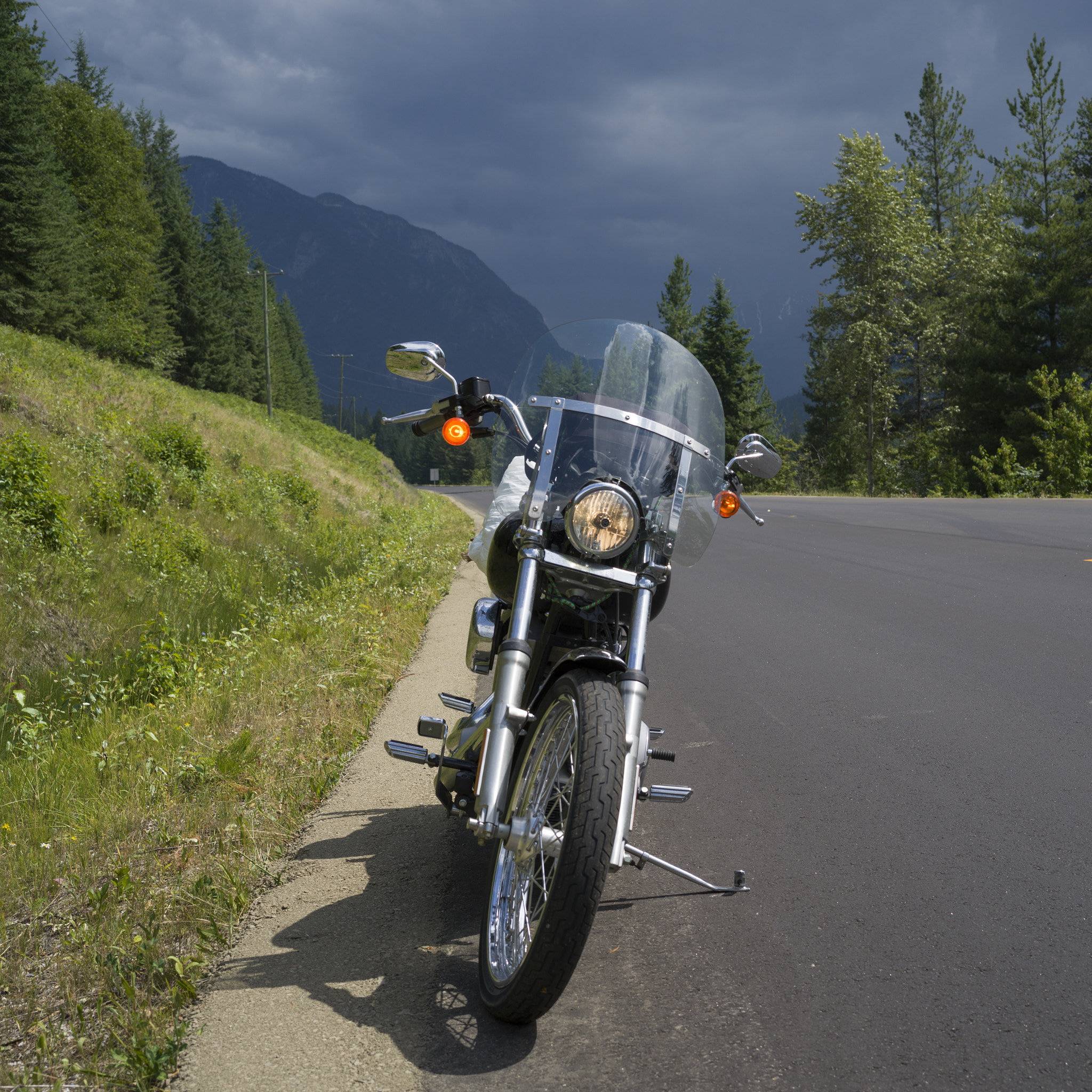 Hasselblad X1D-50c sample photo. Motorcycle parked at roadside, new denver, british columbia, can photography