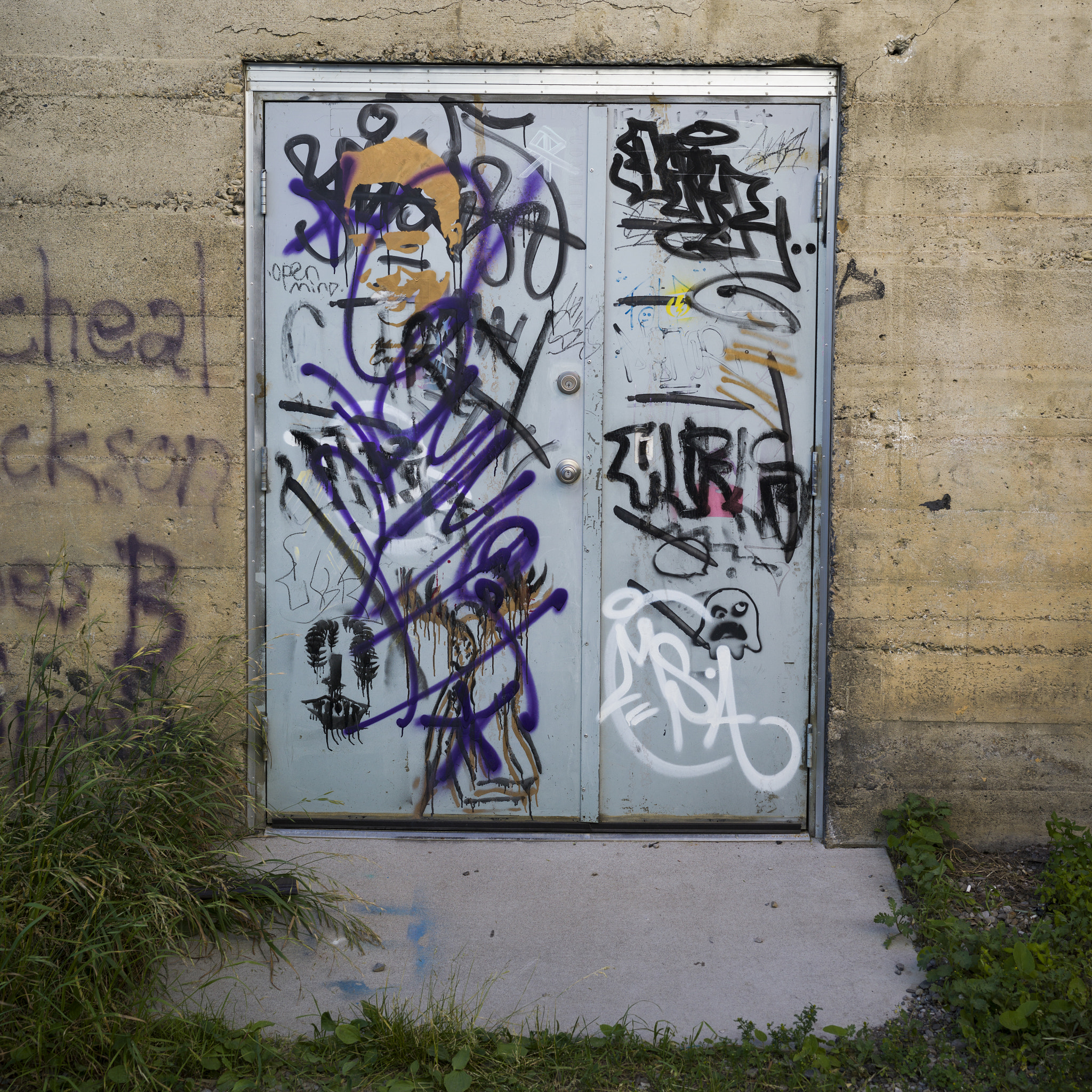 Hasselblad X1D-50c sample photo. Close-up of a graffiti covered door, fernie, british columbia, c photography