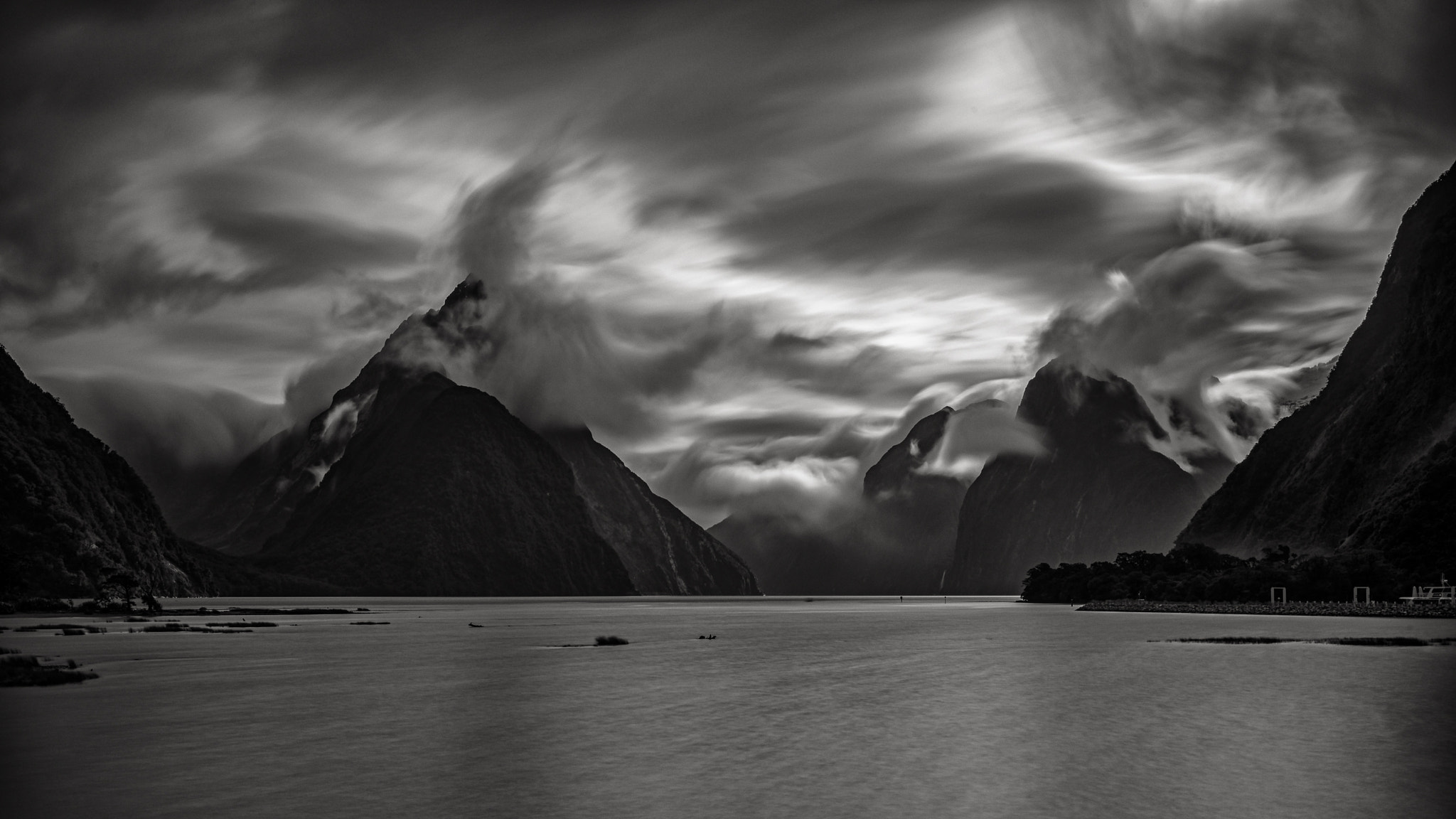 Pentax 645Z sample photo. Bw interesting skies at milford sound photography