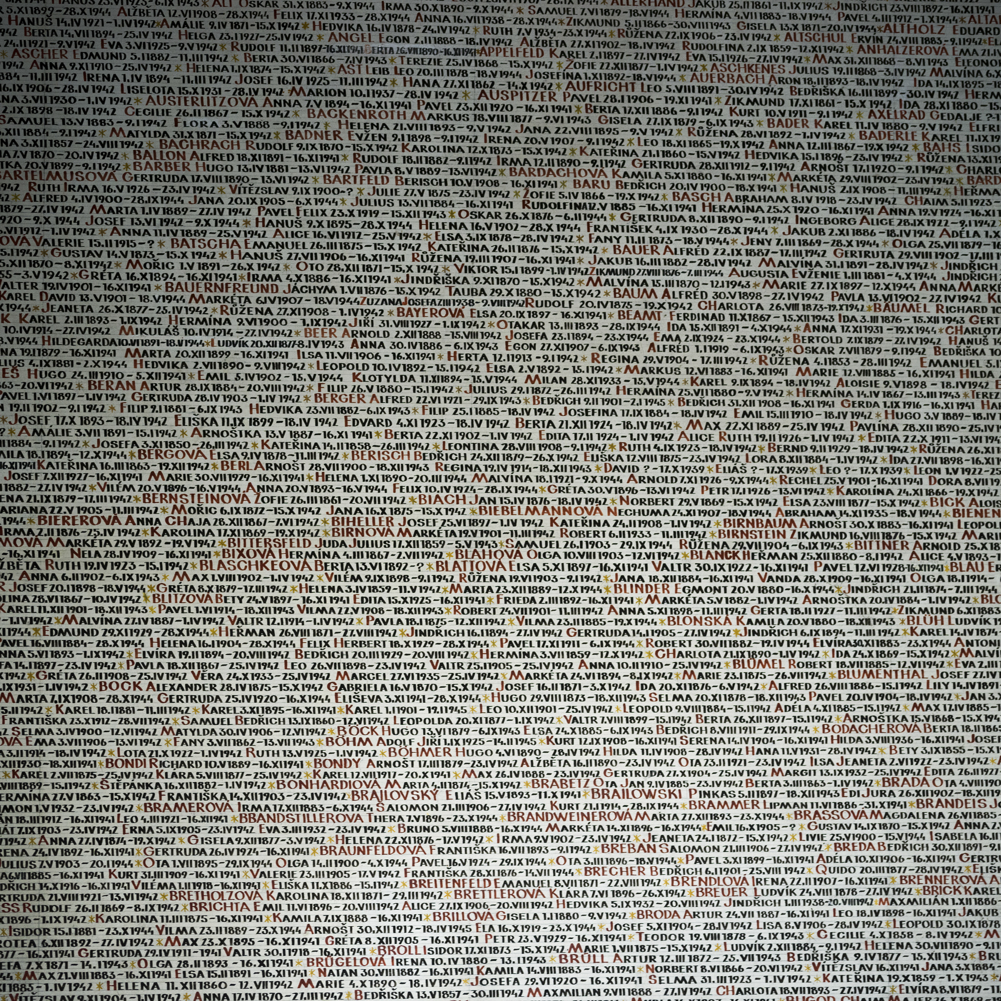 Hasselblad X1D-50c sample photo. Names of the holocaust victims on the wall at pinkas synagogue, photography