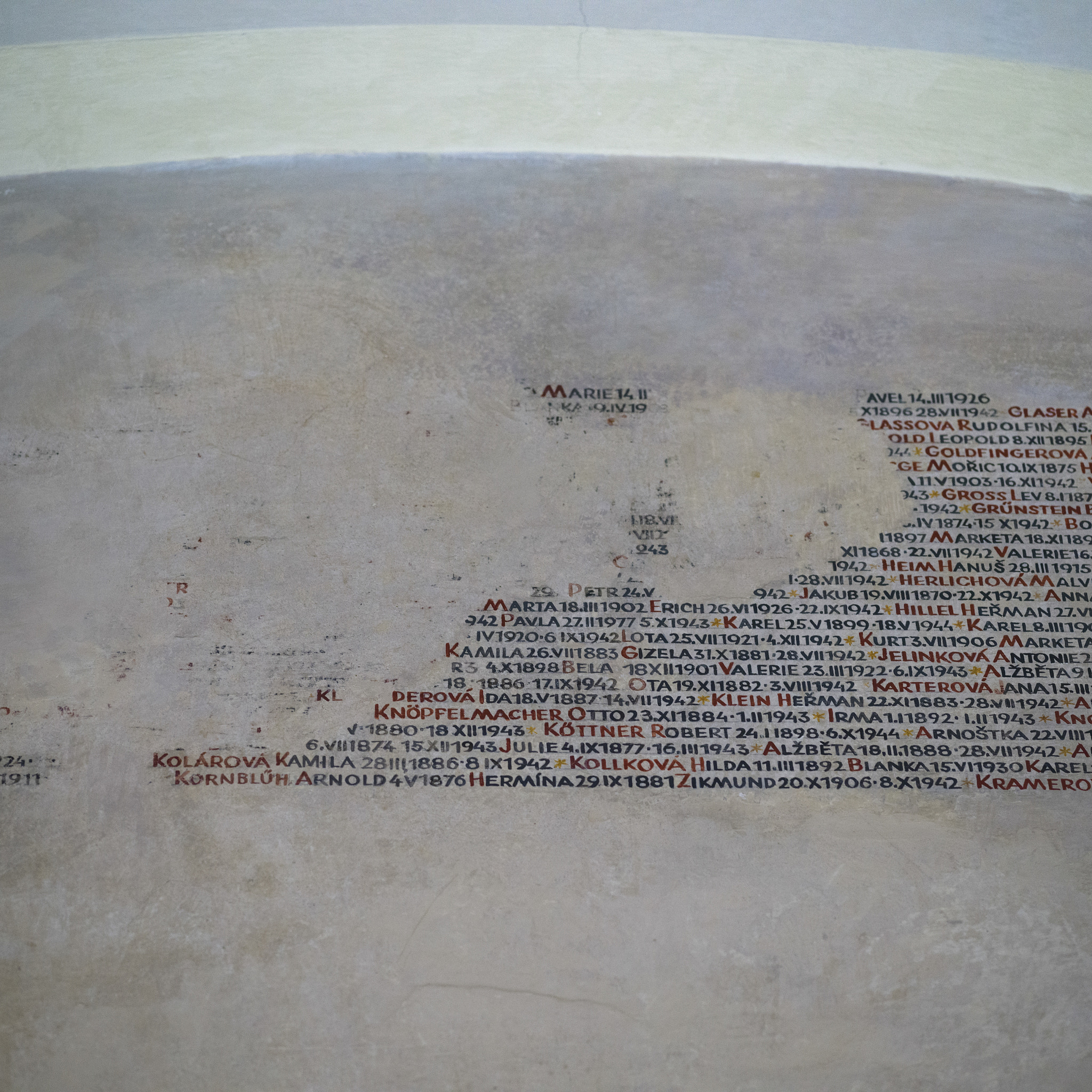 Hasselblad X1D-50c sample photo. Names of the holocaust victims on the run down wall at pinkas sy photography