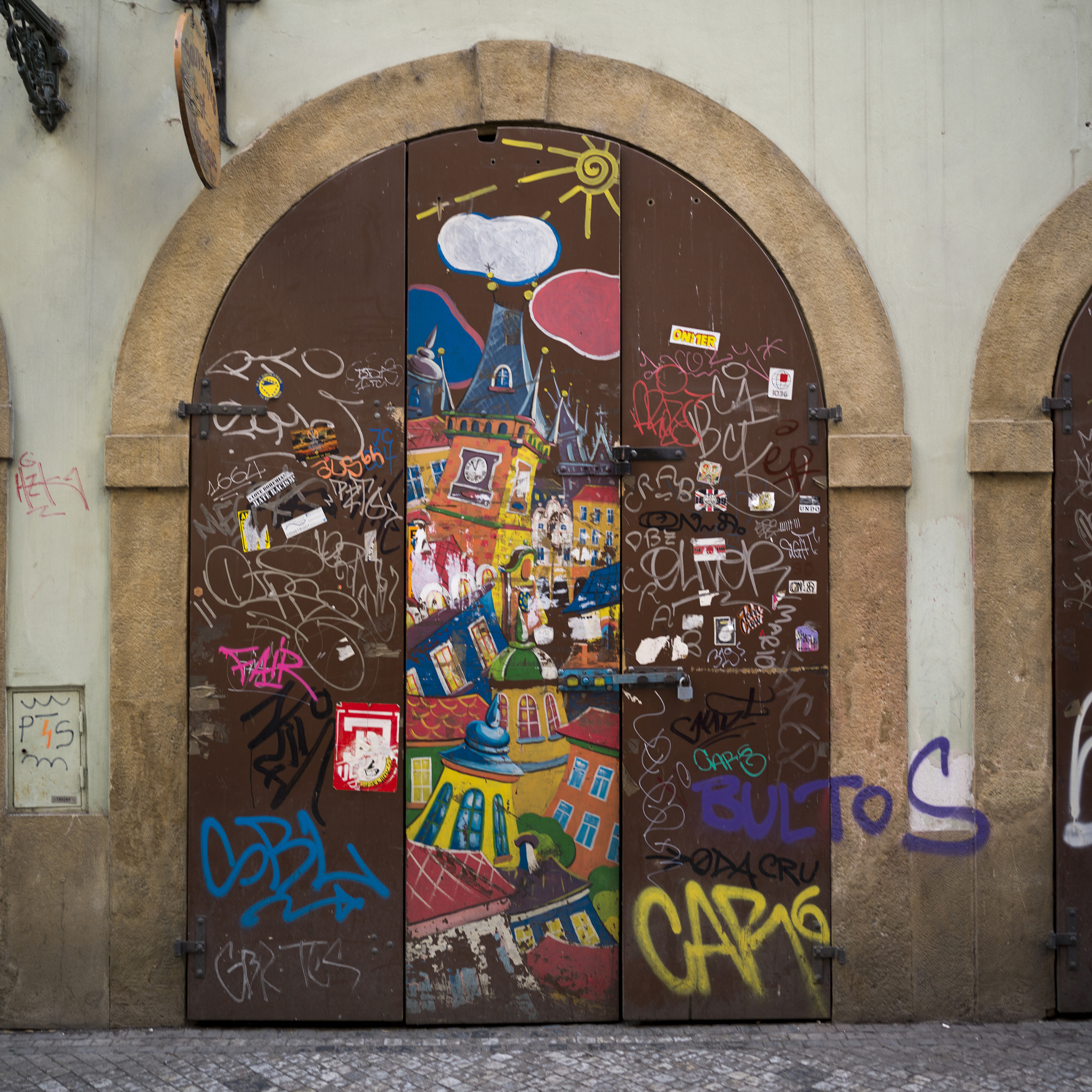 Hasselblad X1D-50c sample photo. Graffiti on the entrance door of a building, prague, czech repub photography