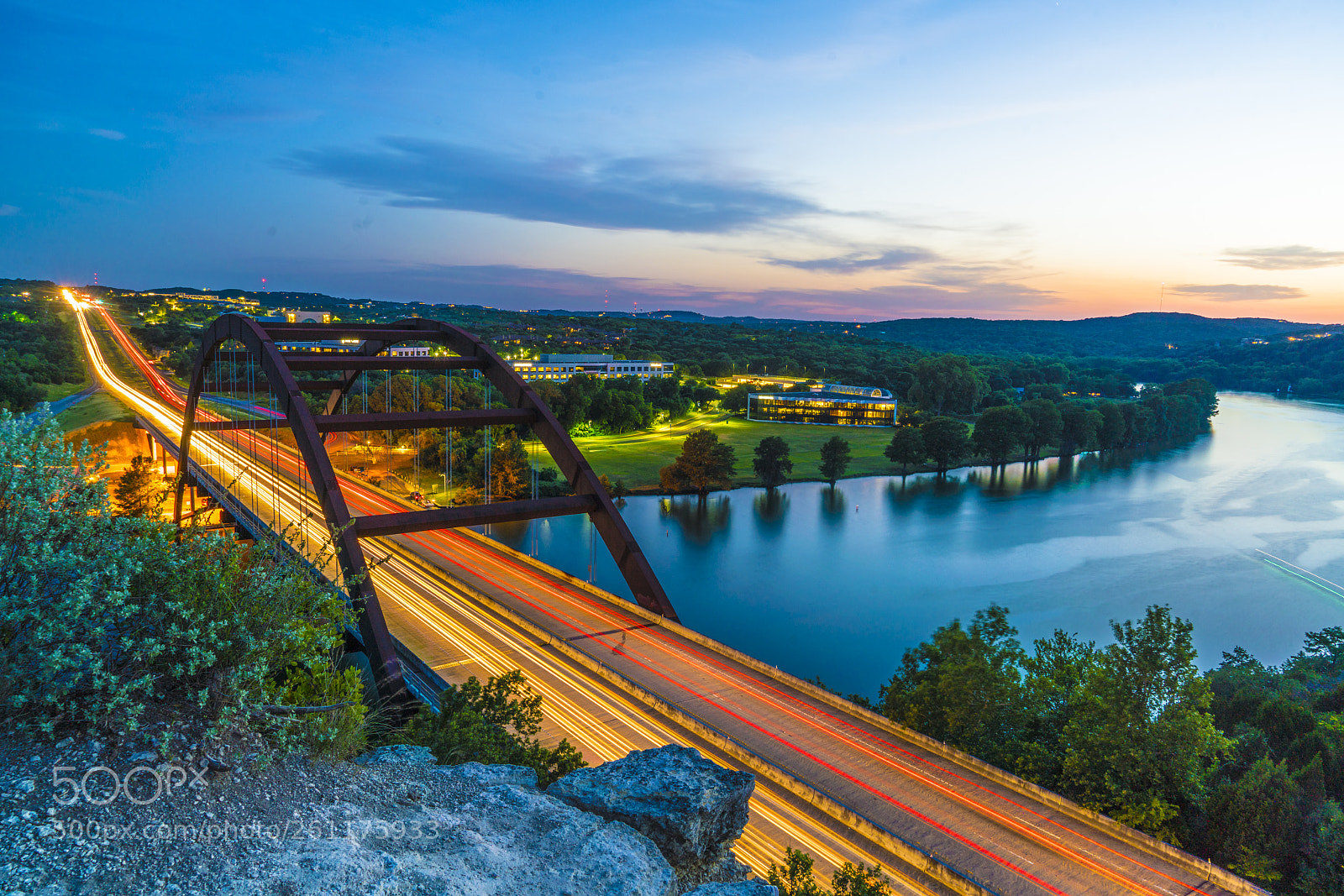 Sony a7R II sample photo. Austin 360 bridge at night photography