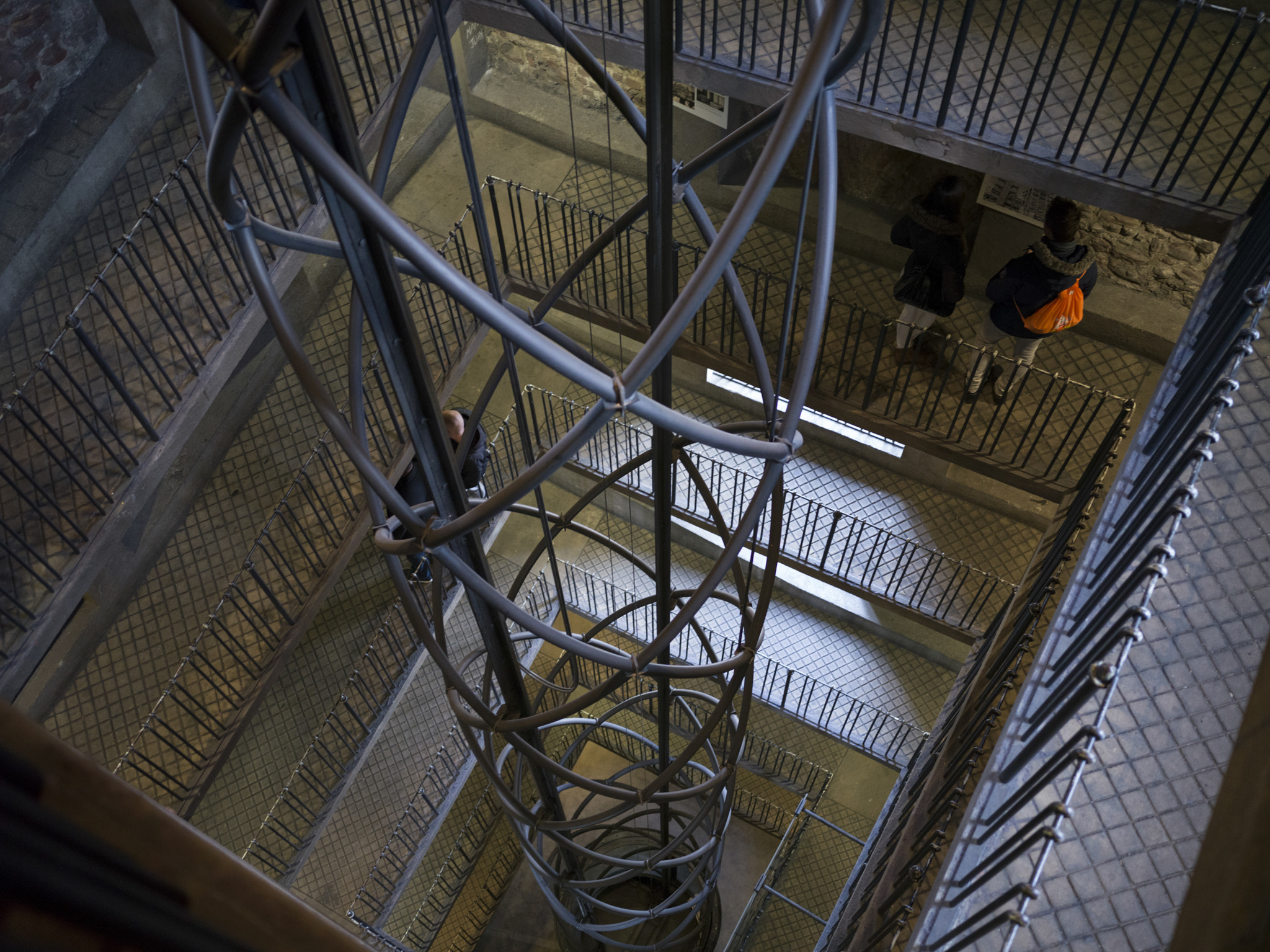 Hasselblad X1D-50c sample photo. High angle view of elevator shaft and staircase on old town hall photography