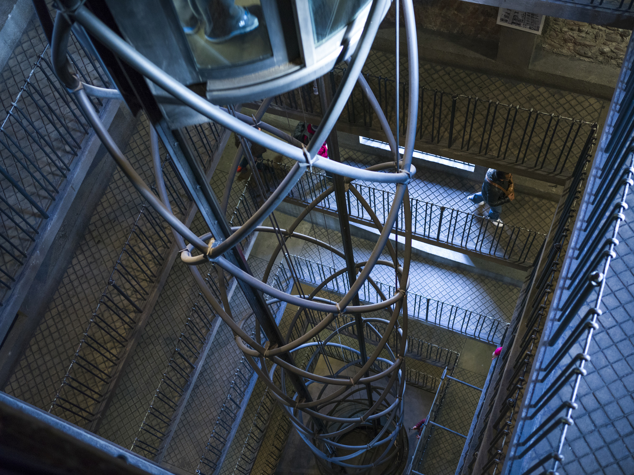 Hasselblad X1D-50c sample photo. High angle view of elevator shaft and staircase on old town hall photography