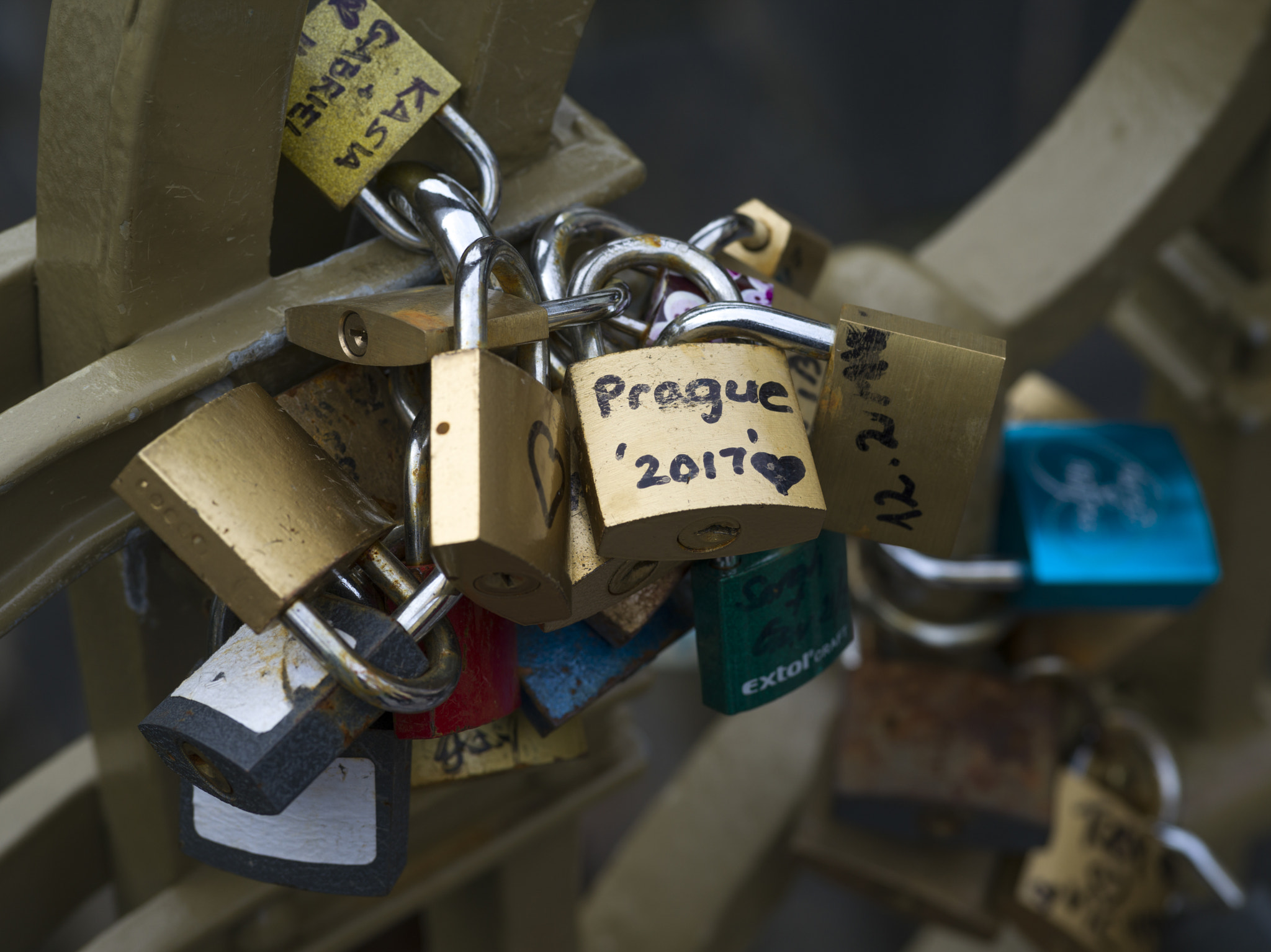 Hasselblad X1D-50c sample photo. Close-up of love locks placed on railing, prague, czech republic photography