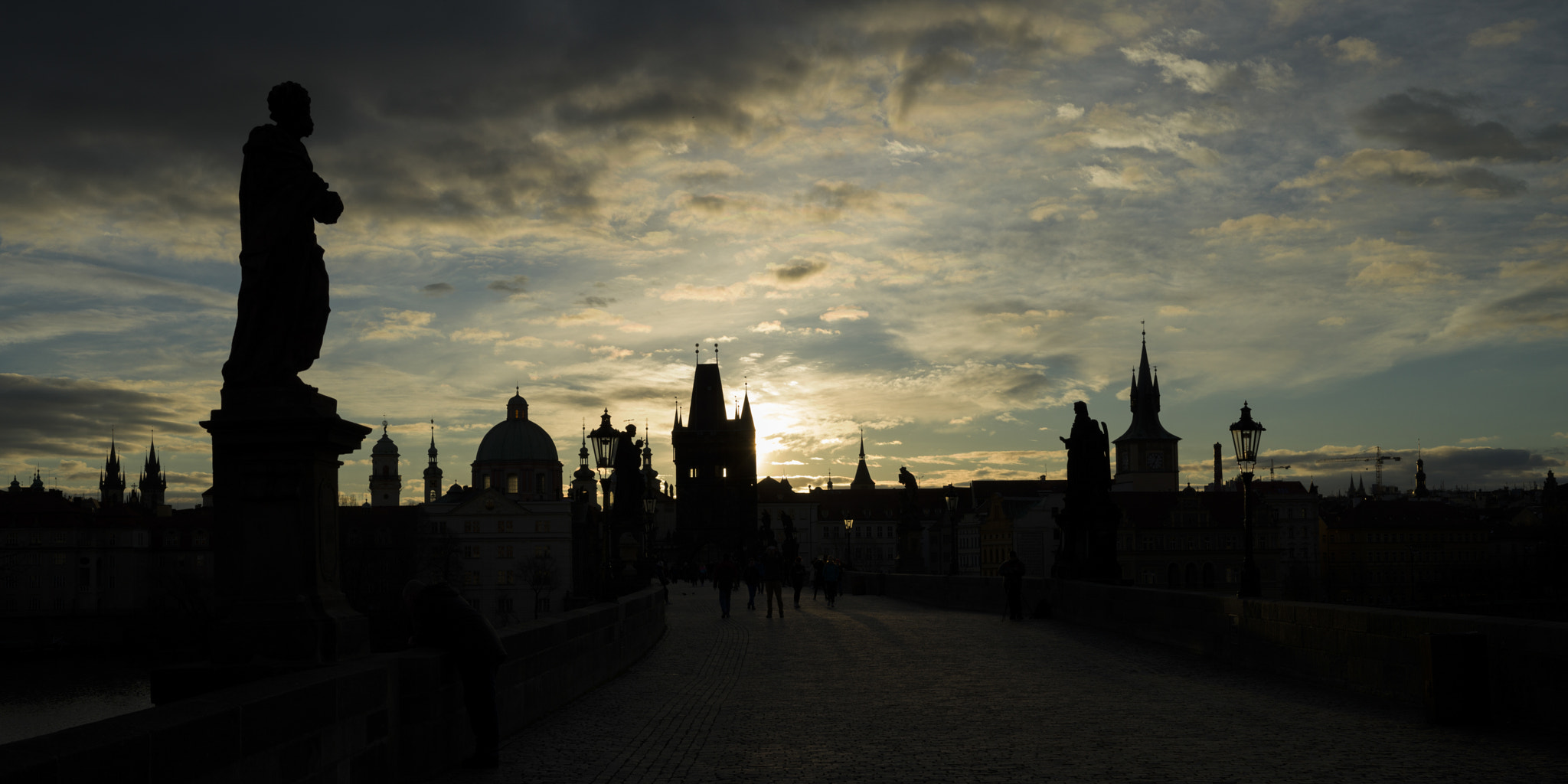 Hasselblad X1D-50c sample photo. Silhouette of buildings seen from charles bridge, prague, czech photography