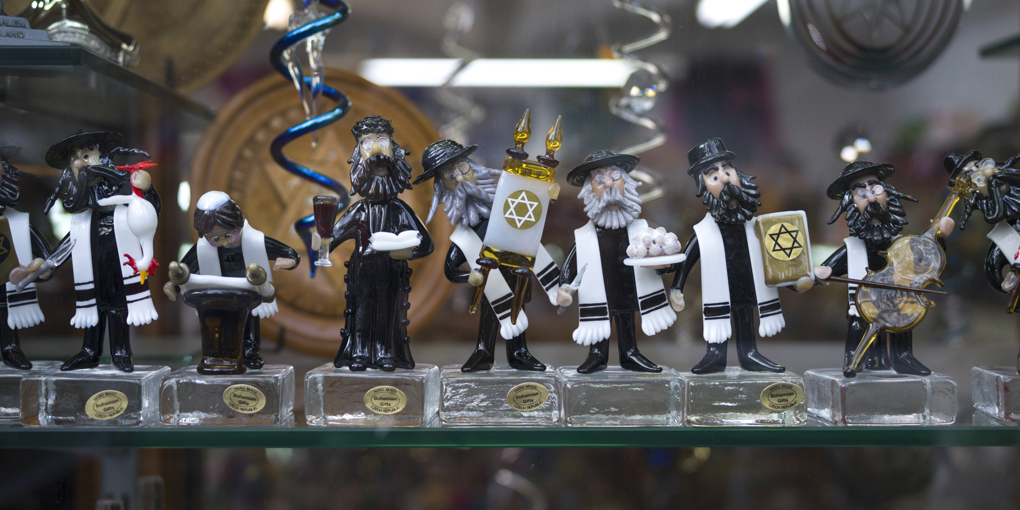 Hasselblad X1D-50c sample photo. Close-up of jewish figurines at souvenir shop, prague, czech rep photography