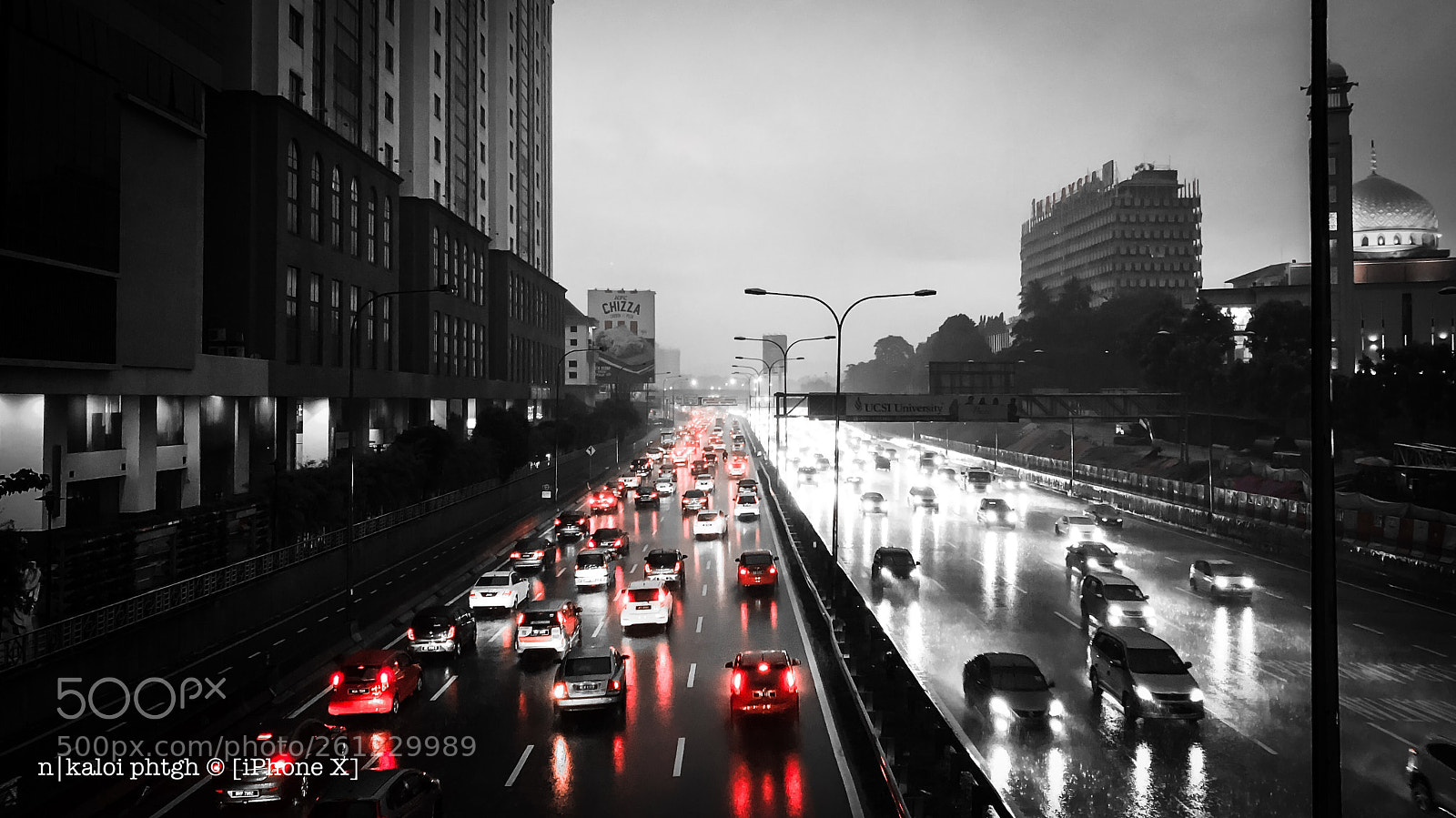 Apple iPhone X sample photo. Wet evening traffic photography