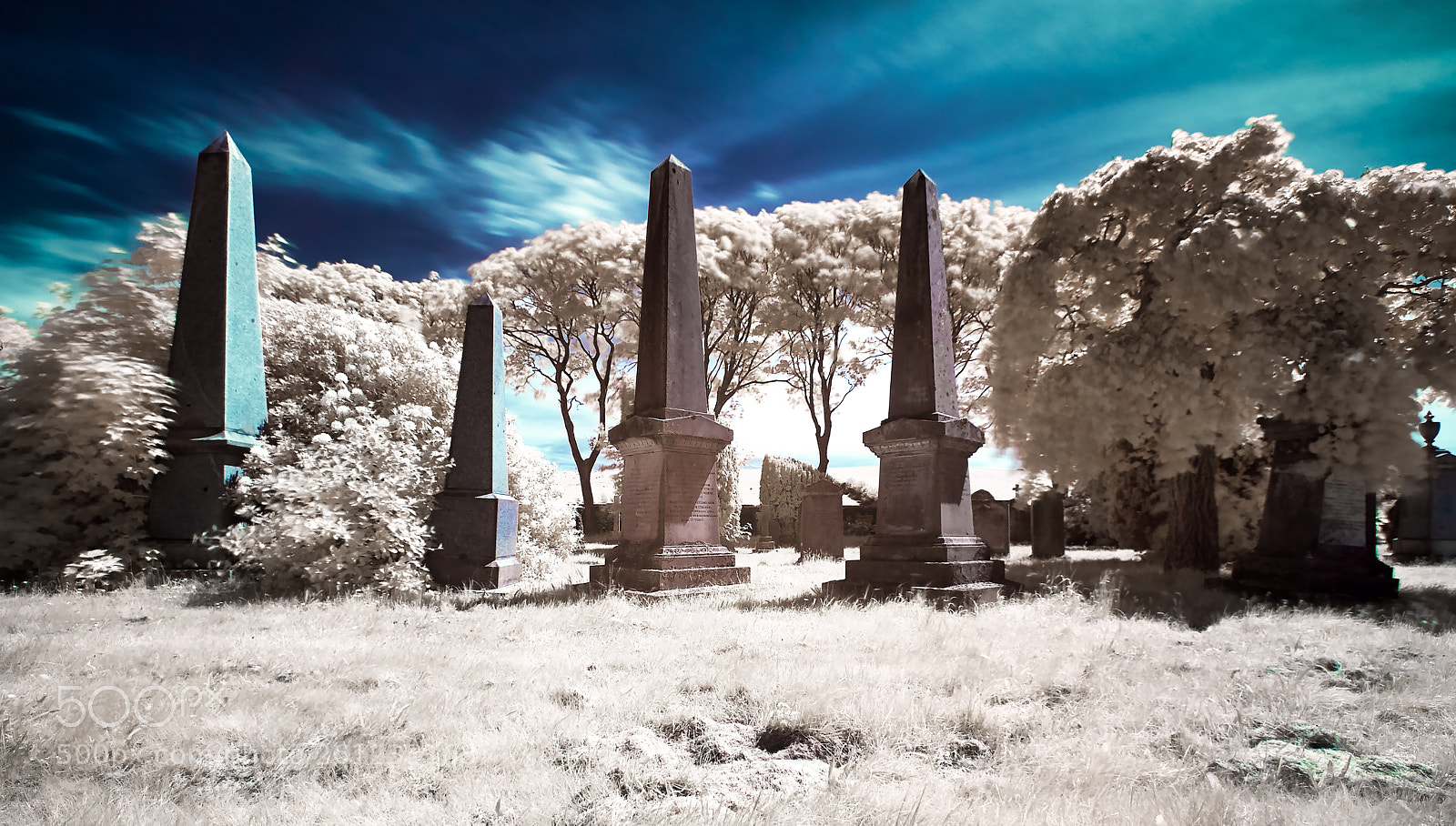 Nikon D200 sample photo. Graveyard obelisks infared 720nm photography