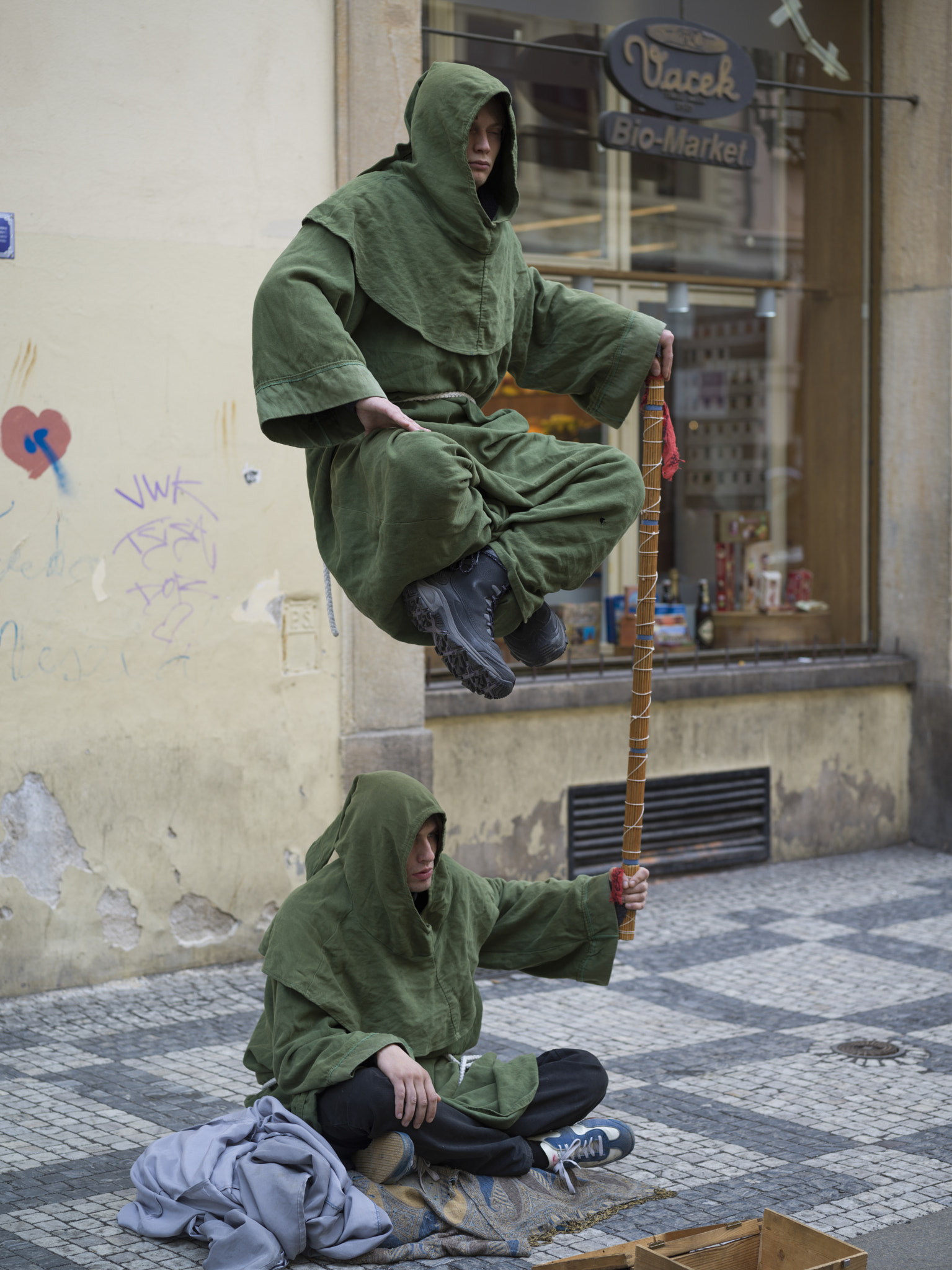 Hasselblad X1D-50c sample photo. Street performers performing levitation trick, prague, czech rep photography