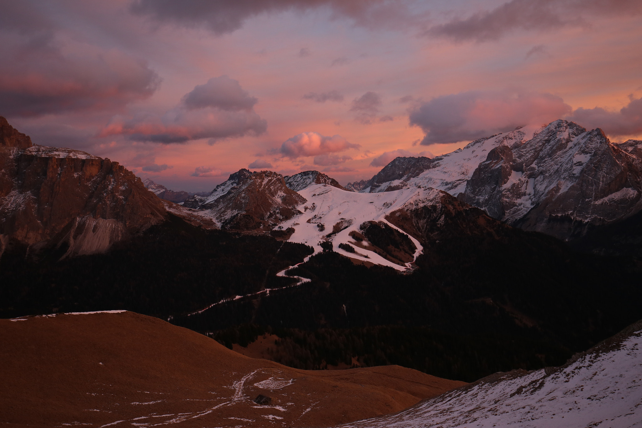Canon EF 16-35mm F4L IS USM sample photo. Dolomite mountains in sunset photography