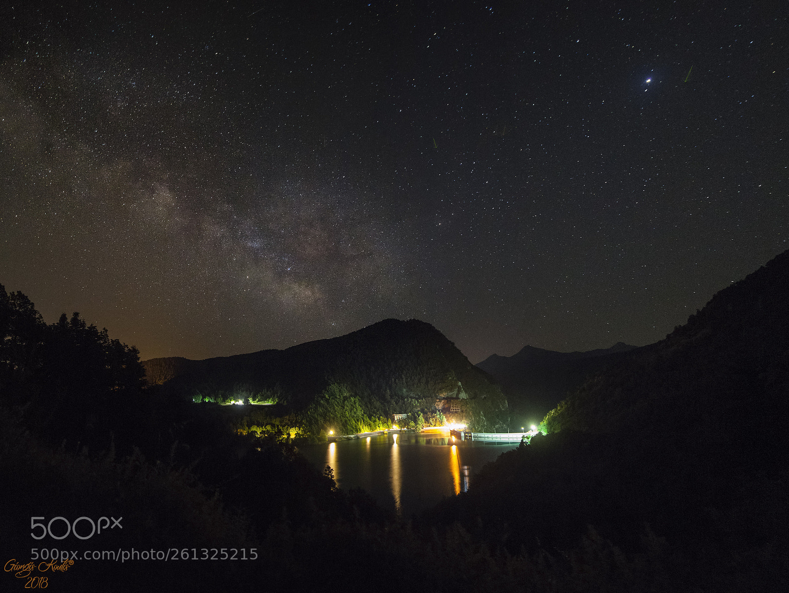 Canon EOS 5D Mark II sample photo. Panorama n.plastiras dam night photography