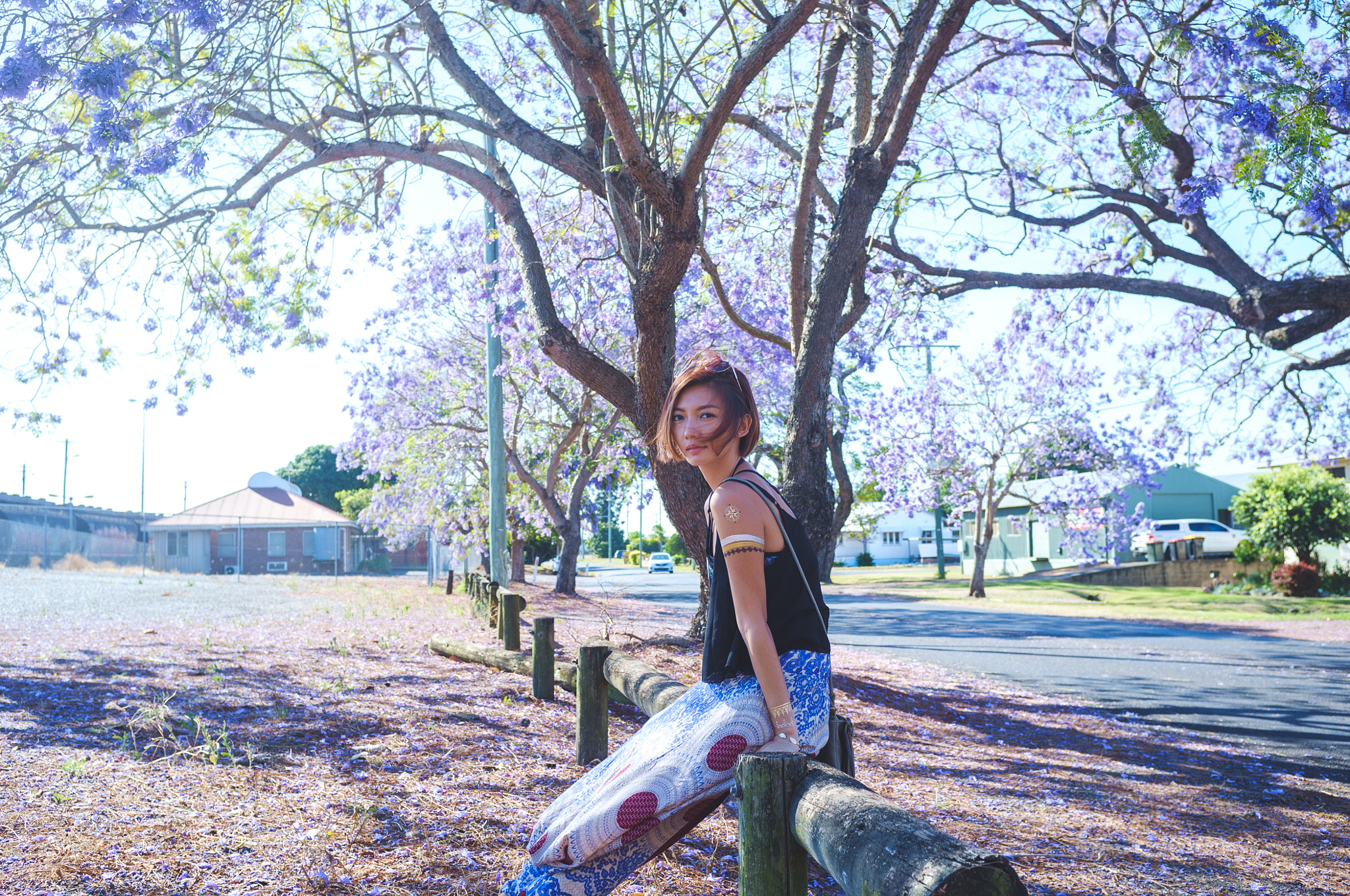 Fujifilm FinePix X100 sample photo. Jacaranda tree & girl photography