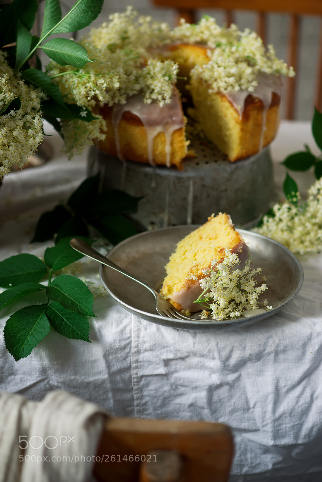 Nikon D610 sample photo. Elderflower and orange bundt photography
