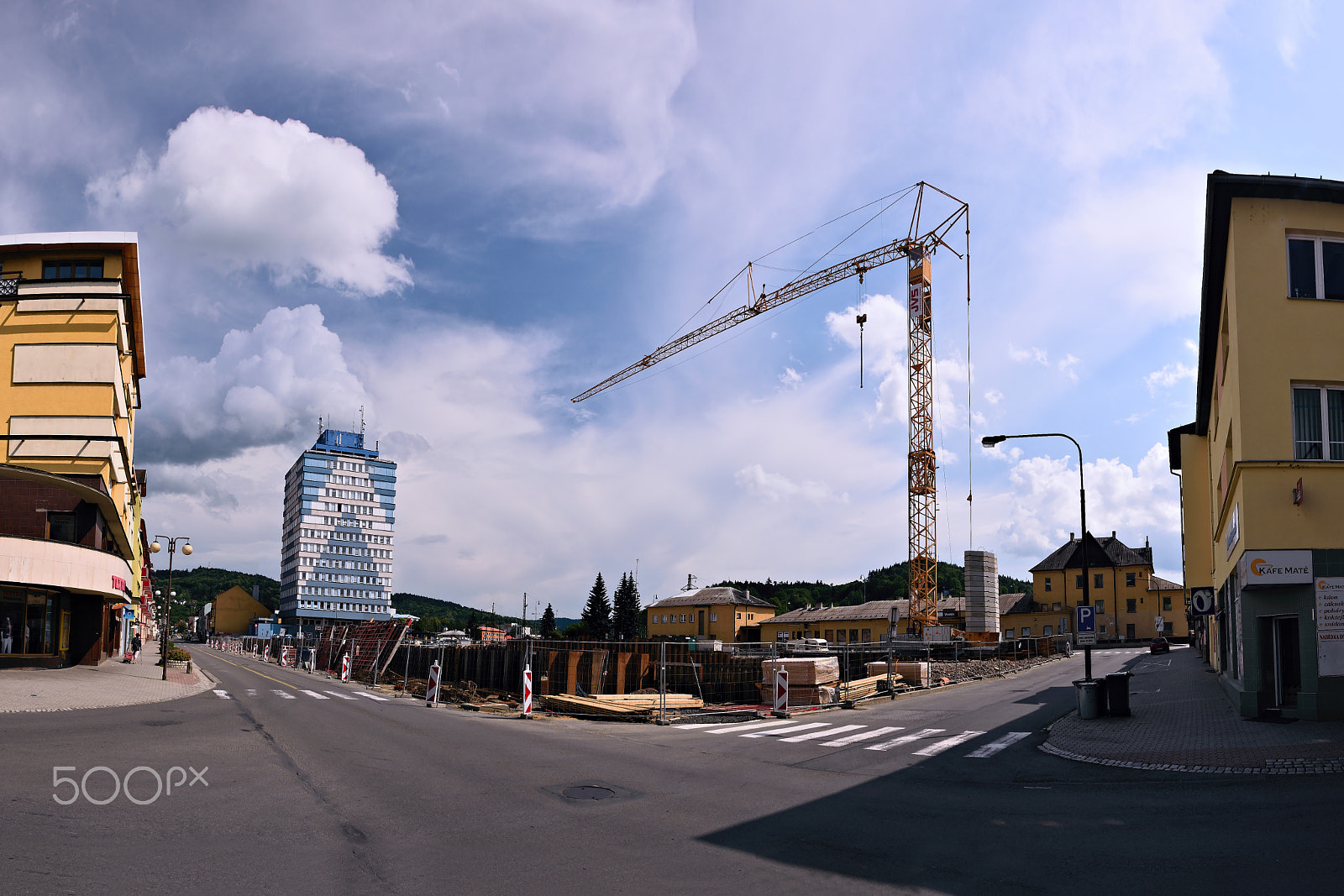 Nikon D5300 sample photo. Vsetin, czech republic - june 02, 2018: high crane between houses in smetanova street during... photography