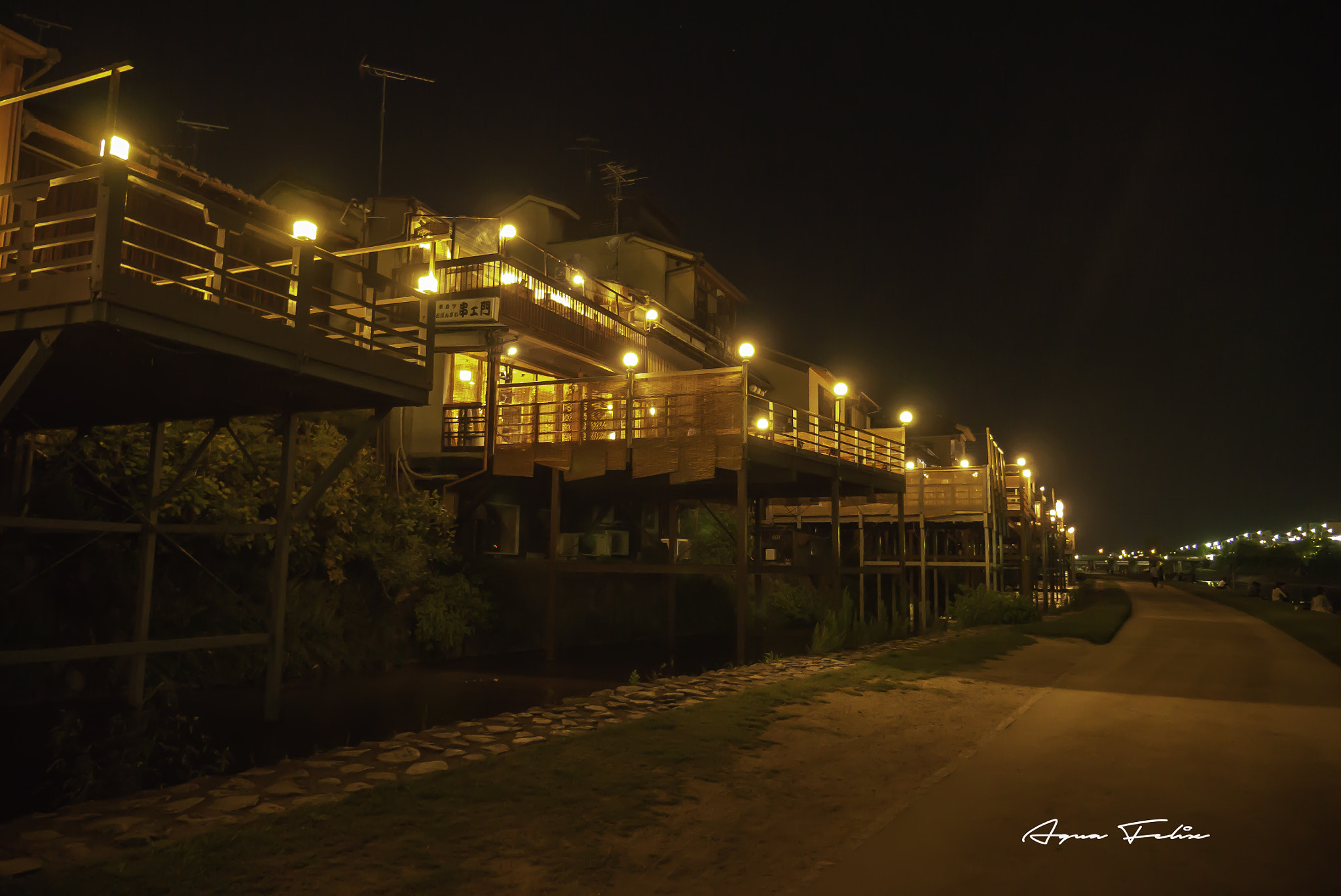 Panasonic Lumix DMC-GX1 sample photo. The night view of summertime dining by the river in kyoto photography