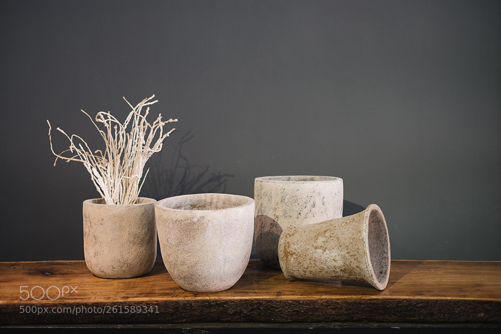 Fujifilm X-T2 sample photo. Sandstone cement pot photography