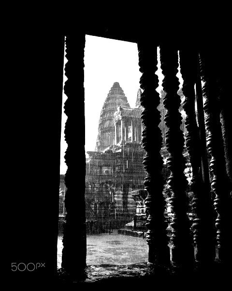 Olympus PEN-F sample photo. Monsoon rains in ankhor wat photography
