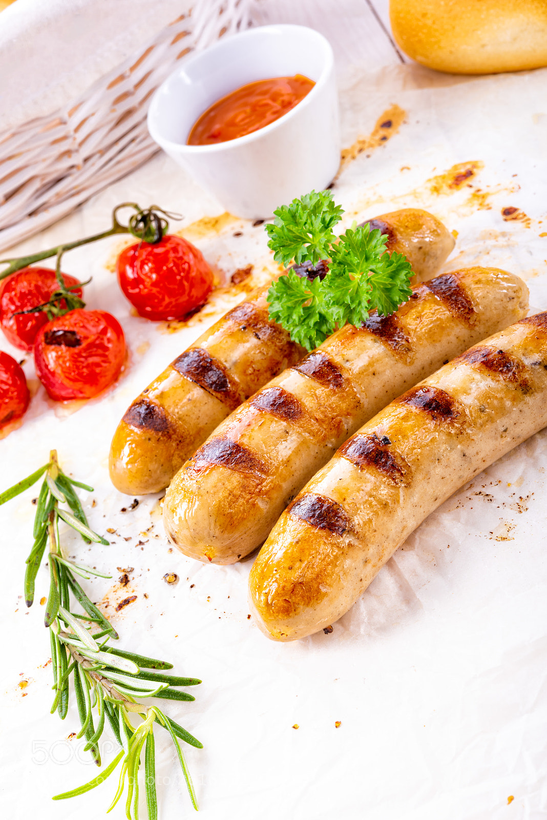 Nikon D810 sample photo. Delicious bratwurst with ketchup photography