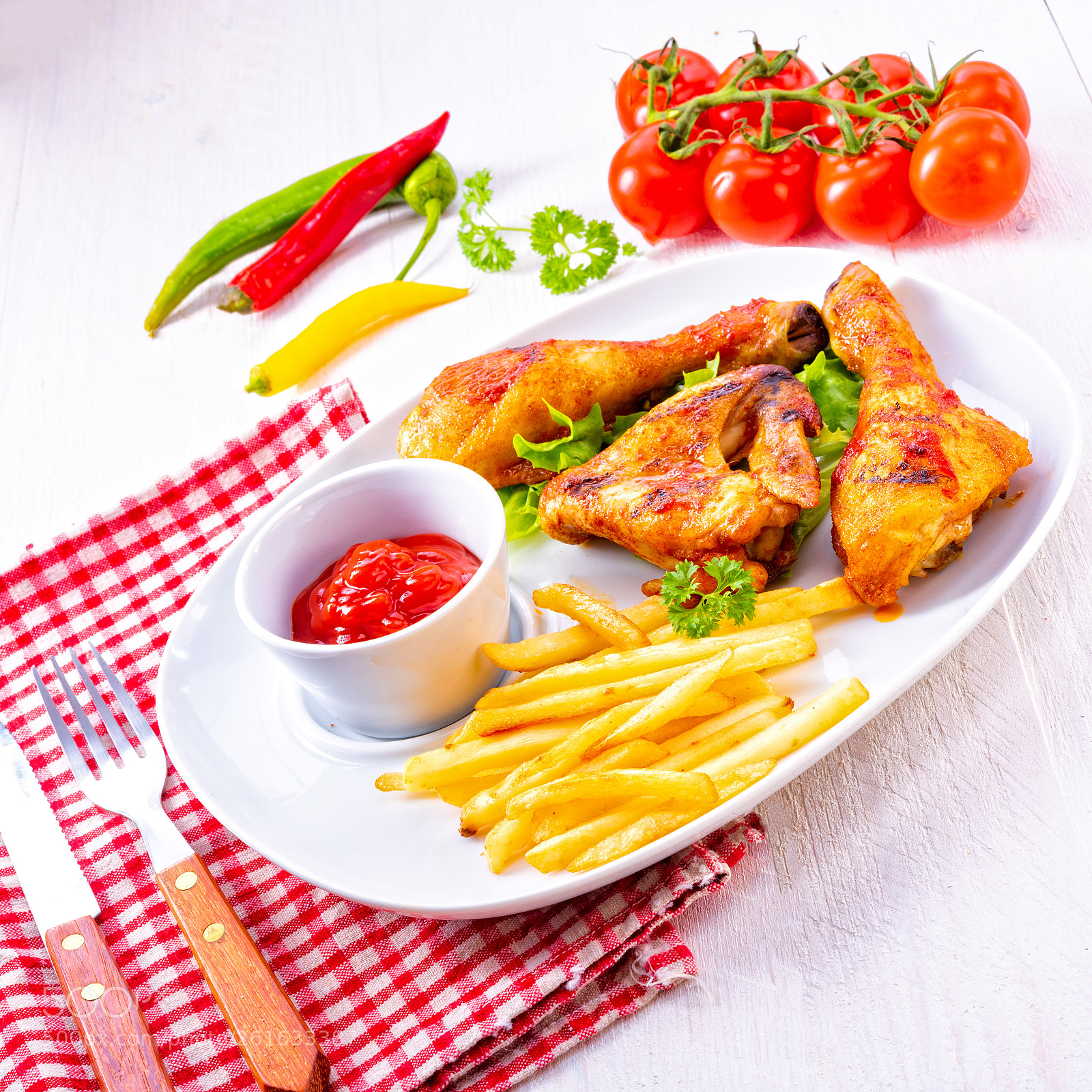 Nikon D810 sample photo. Grilled chicken wings,legs,chips and photography