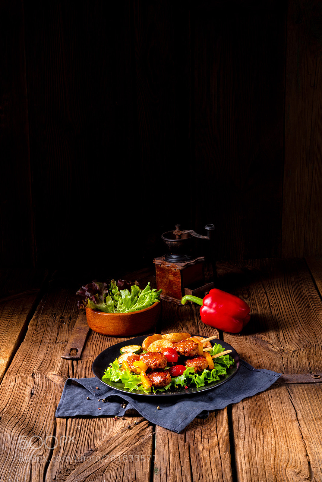 Nikon D810 sample photo. Rustic meatballs skewers of photography
