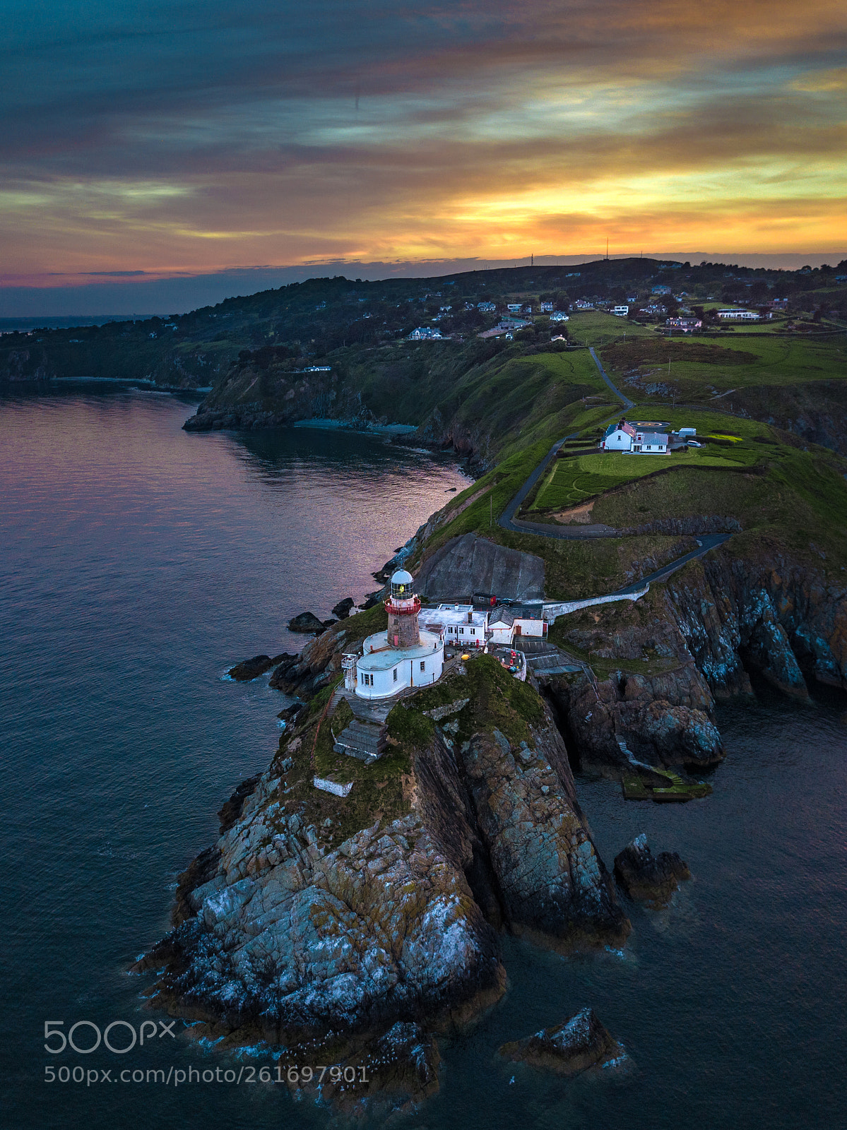 DJI FC220 sample photo. Sunset over baily lighthouse photography