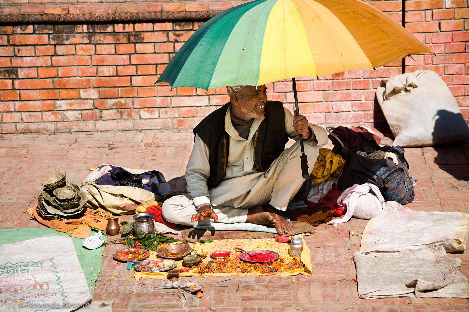 Canon EOS 5D sample photo. Seeler with unbrela. nepal photography