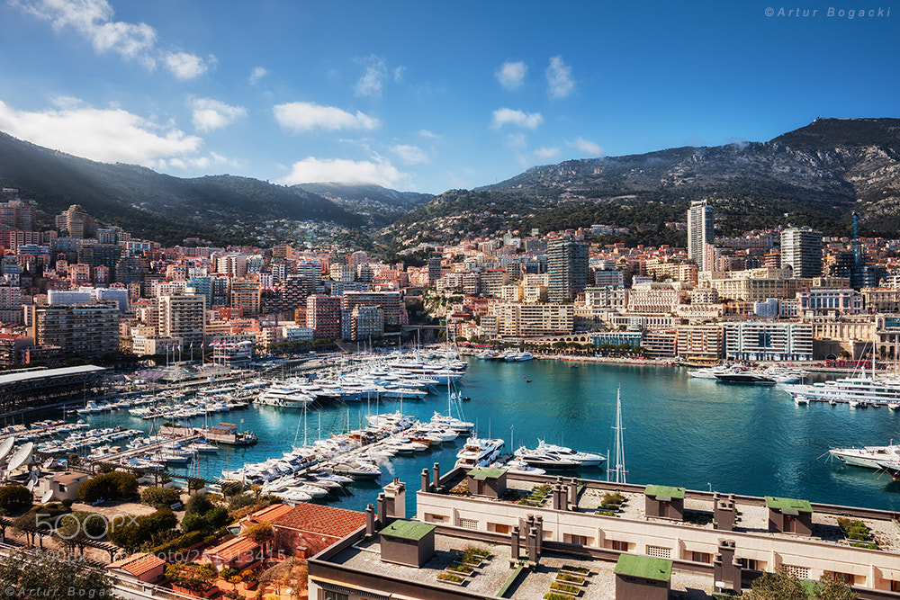 Canon EOS 5D Mark II sample photo. Monaco cityscape around port photography