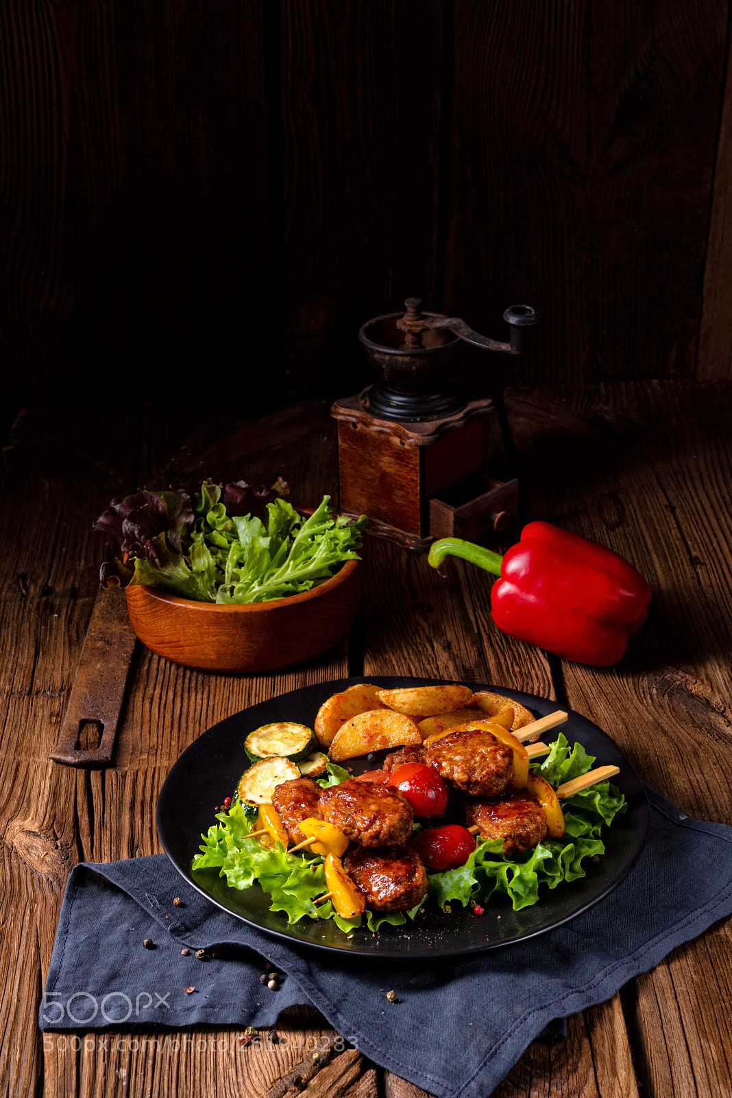 Nikon D810 sample photo. Rustic meatballs skewers of photography