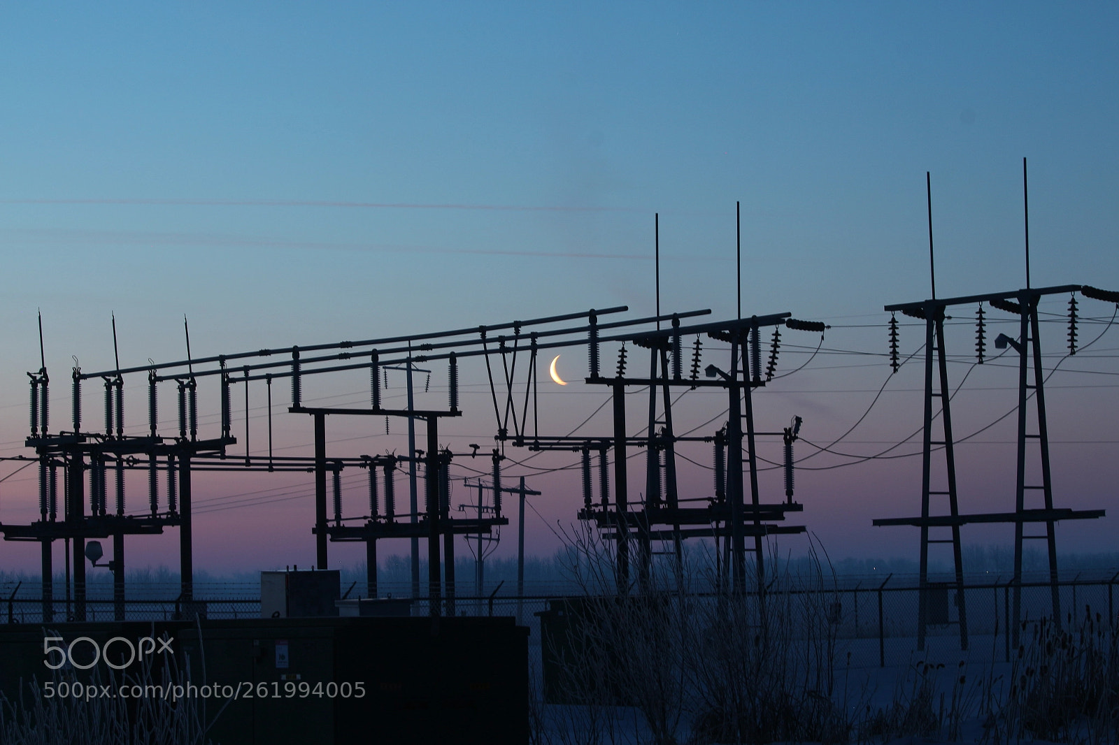 Canon EF 70-300 F4-5.6 IS II USM sample photo. Moon over substation photography