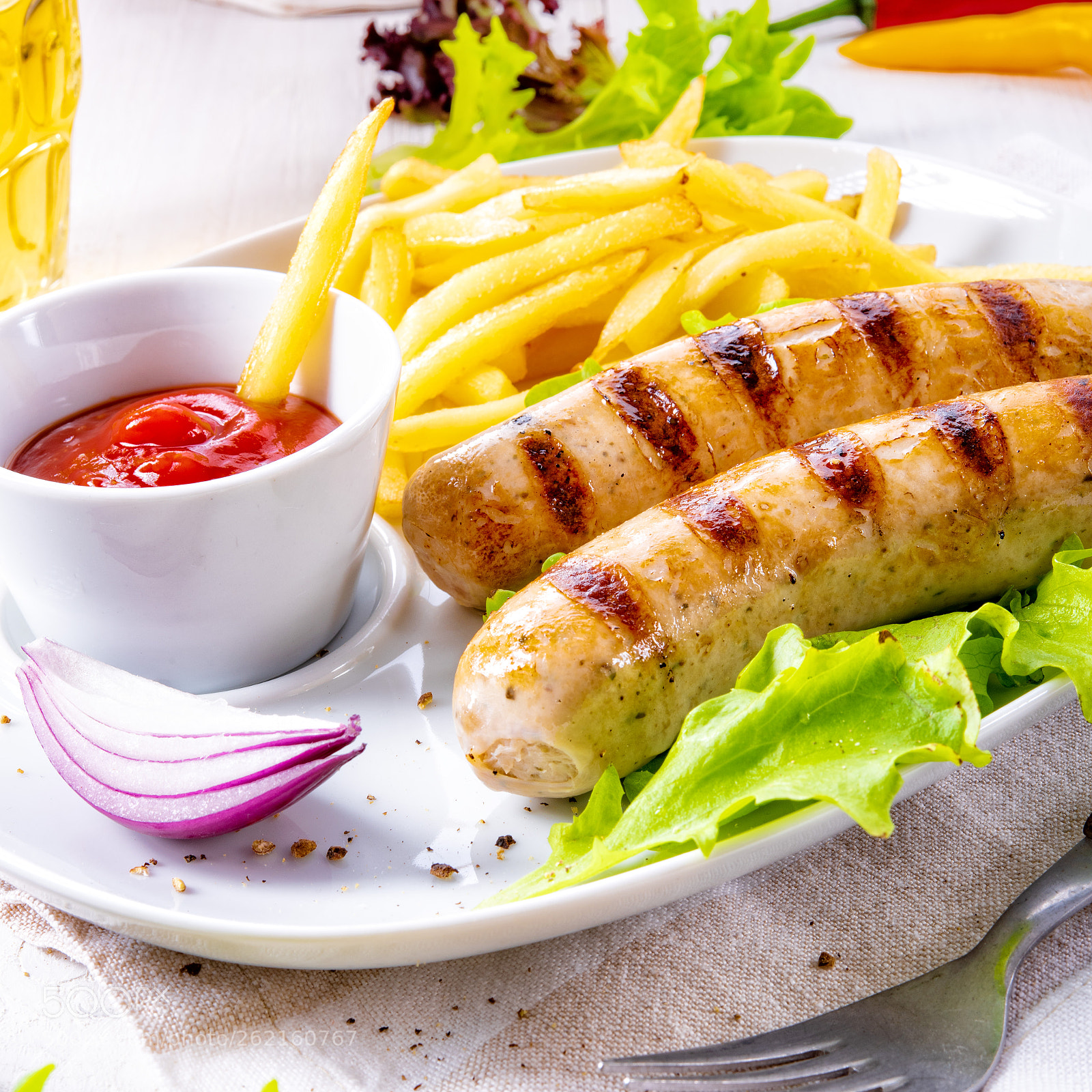 Nikon D810 sample photo. Grilled bratwurst with chips photography