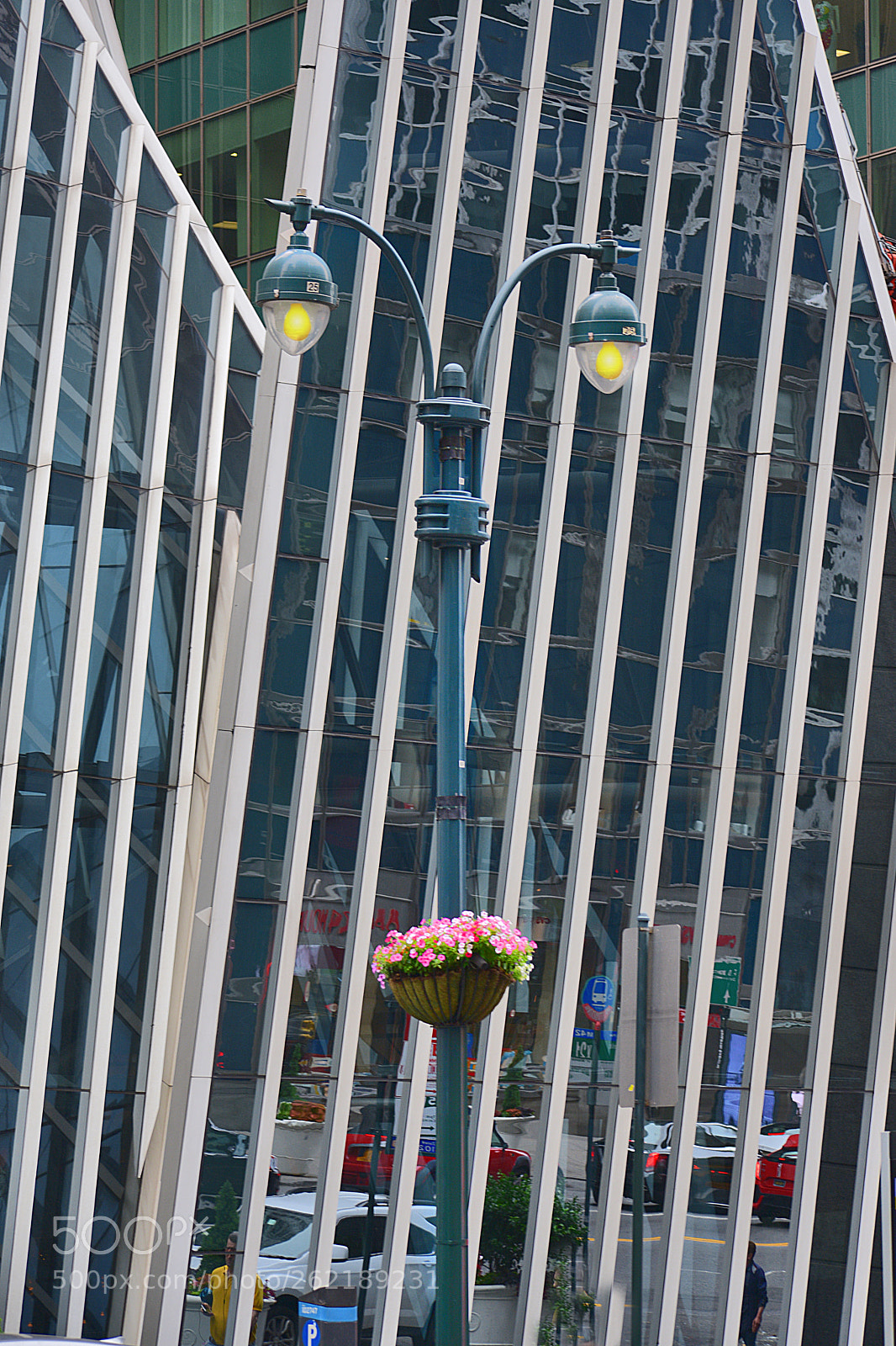 Nikon D3400 sample photo. Lamp post & flower basket photography