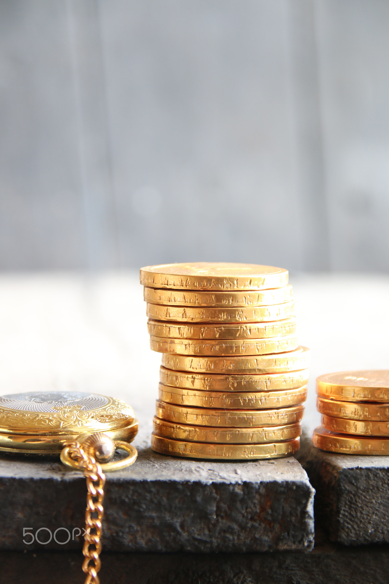Stacks of golden coins. Business or finance concept.