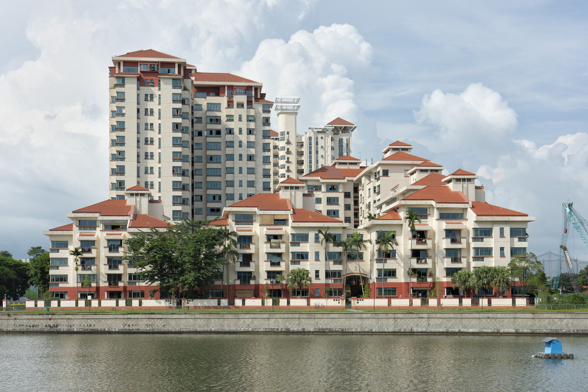 Singapore - June 18, 2018: View of the water showing a condomini