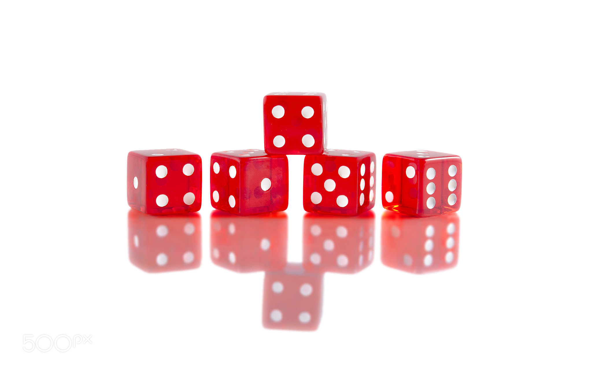Red dice on white isolated background