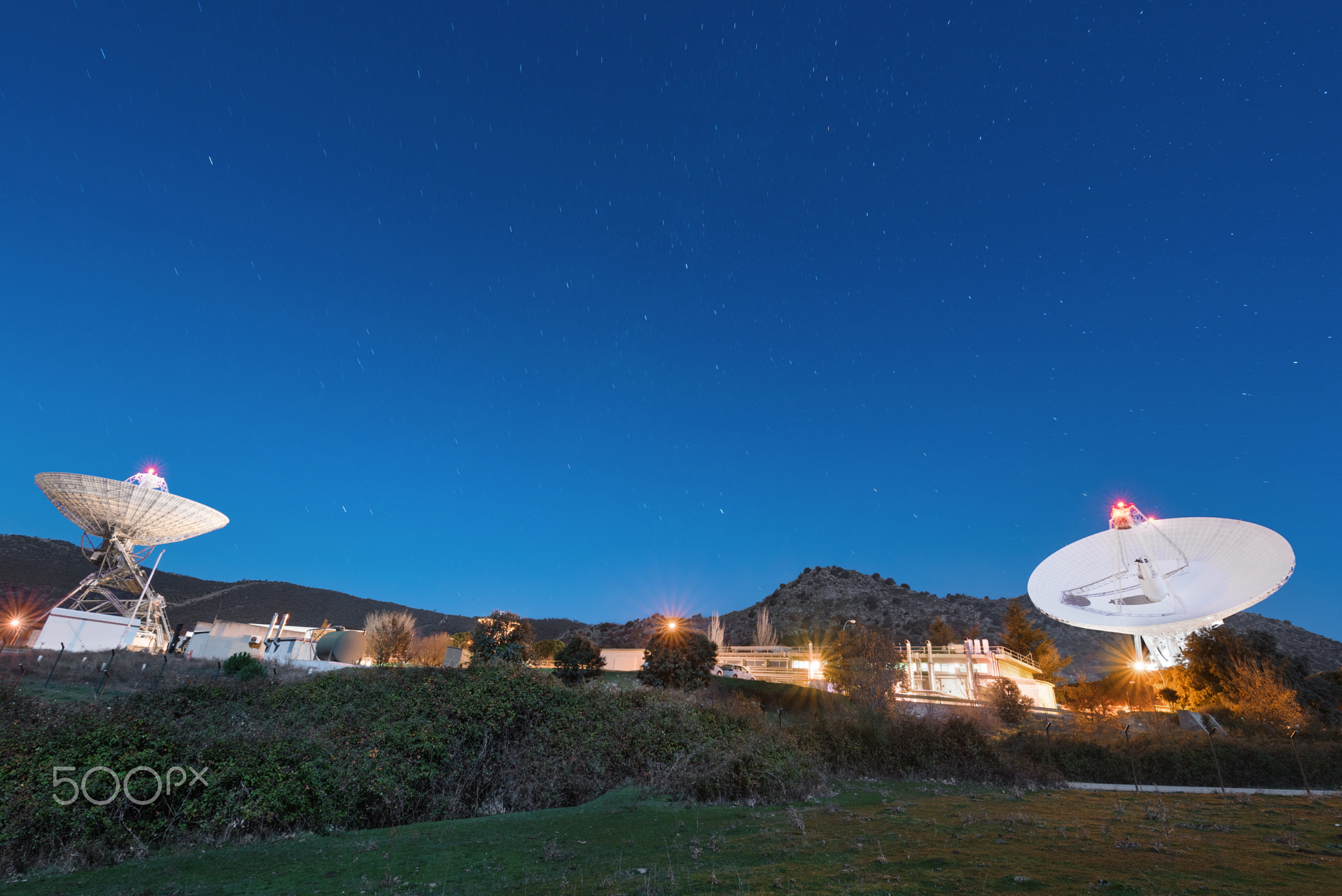 Night scene of Madrid Deep Space comunication complex. It is par