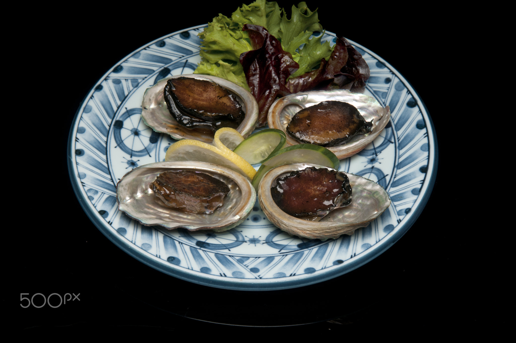 Steamed abalone on a Japanese platter