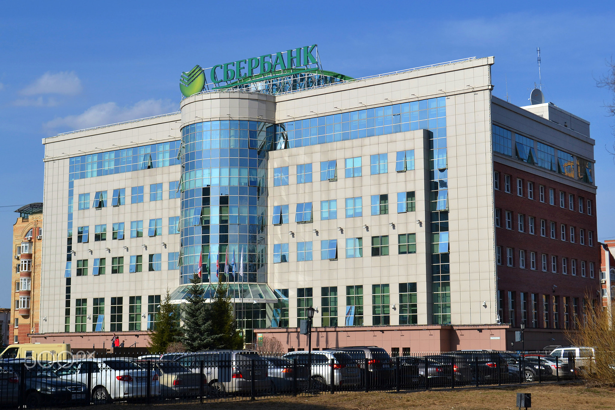 The Sberbank building on Rizhskaya St. in Tyumen, Russia. May 15