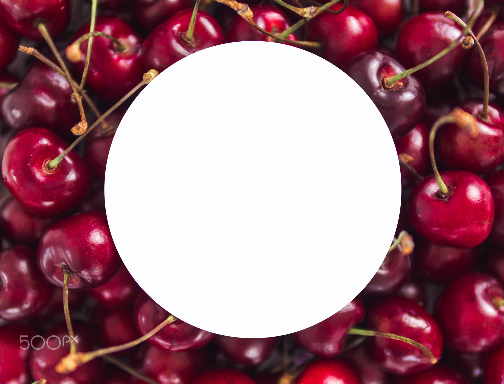 Cherry with white circle, copy space