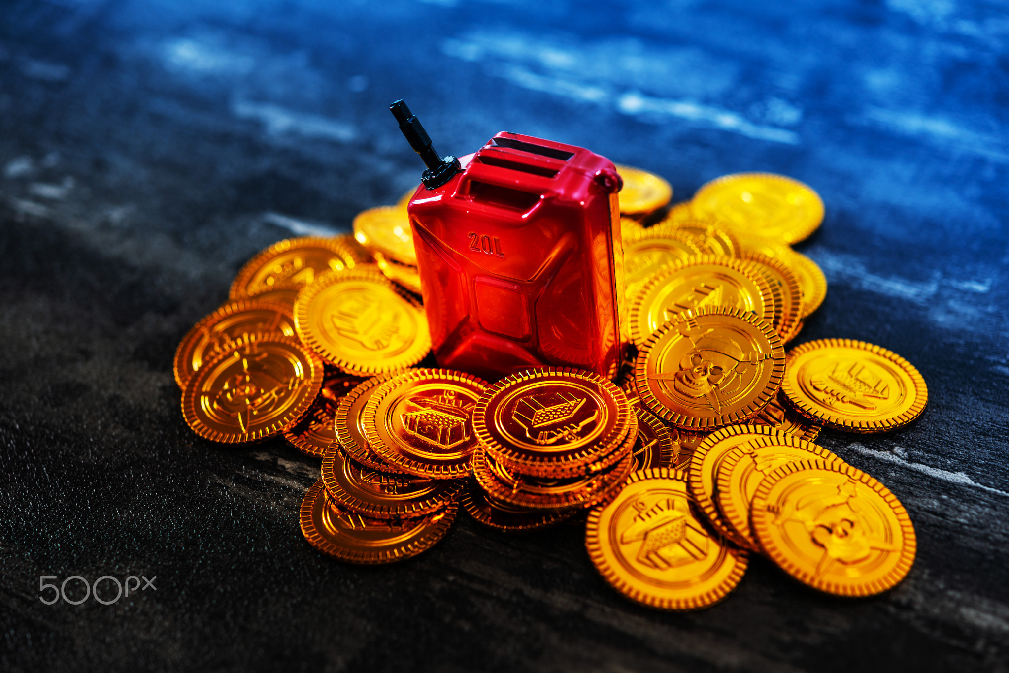 Oil Fuel and mound of money. Oil crisis concept