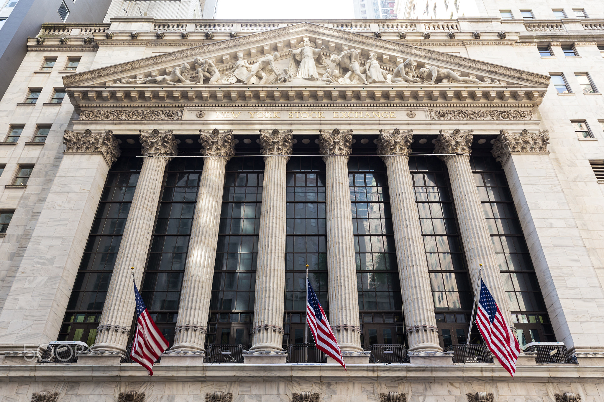 Exterior of New york Stock Exchange, Wall street, lower Manhattan, New York City, USA.