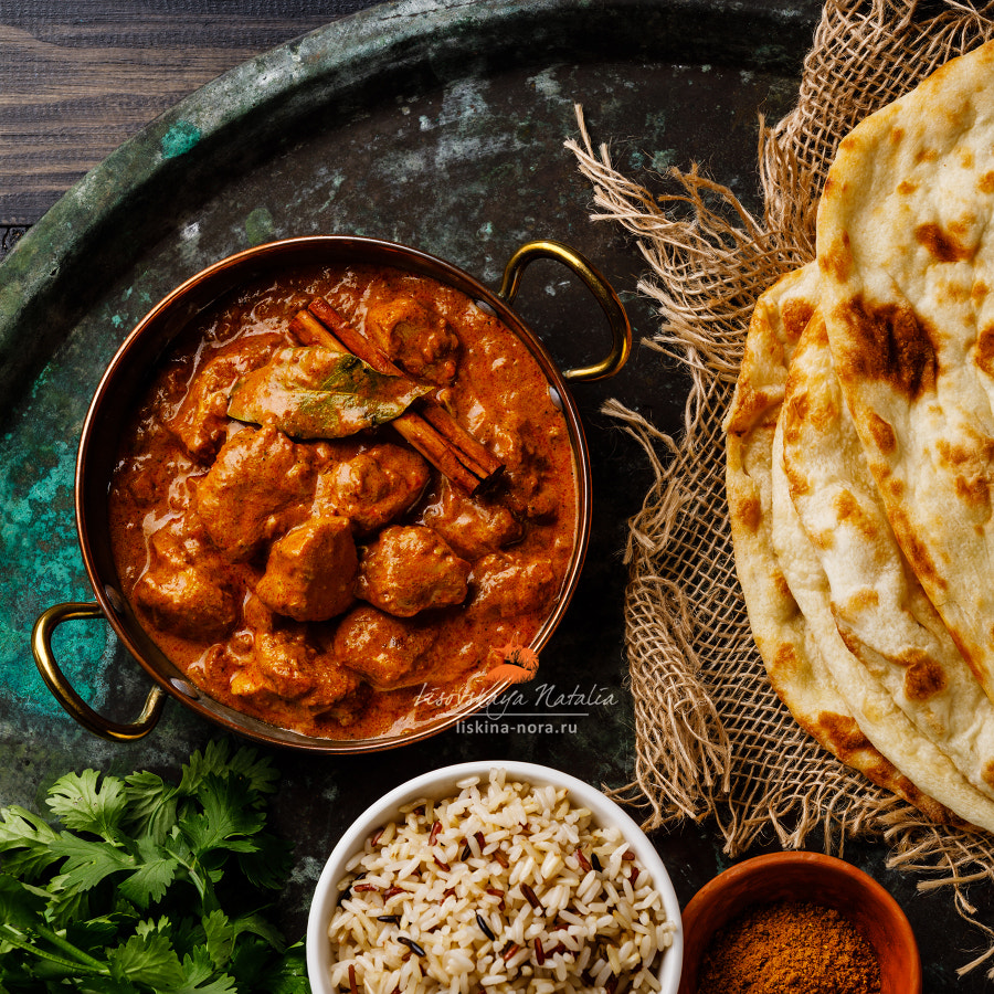 Chicken tikka masala spicy curry meat food with rice and naan by Natalia Lisovskaya on 500px.com