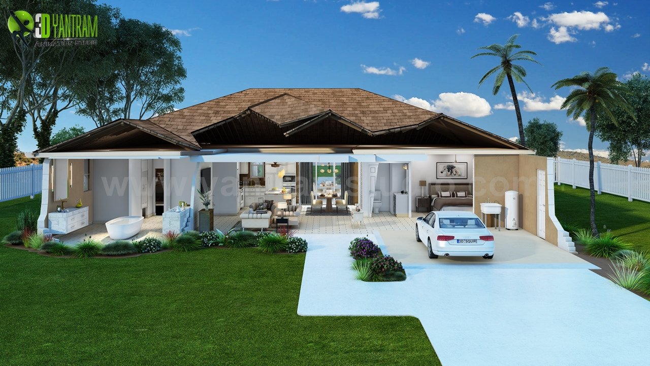 House Cut Section Exterior Rendering Features USA