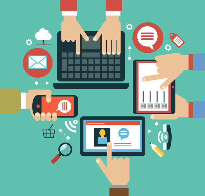 45835376 - mobile apps concept. mobile apps concept. flat design illustration. human hand with...