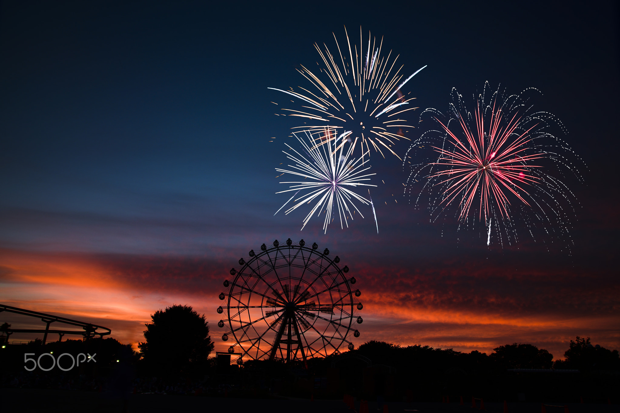 Fireworks over Ferris Wheel