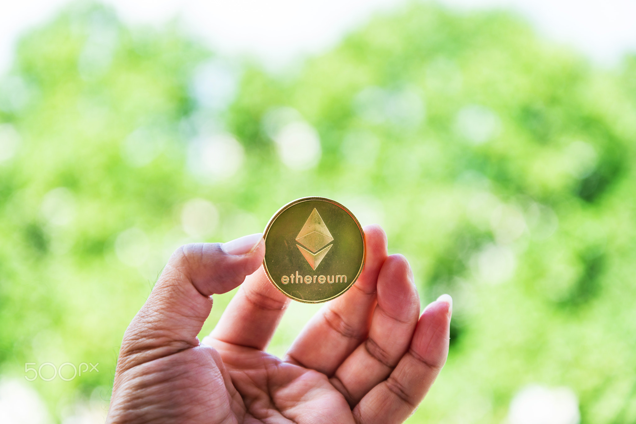 Crypto Ethereum currency Bitcoin Outdoor background