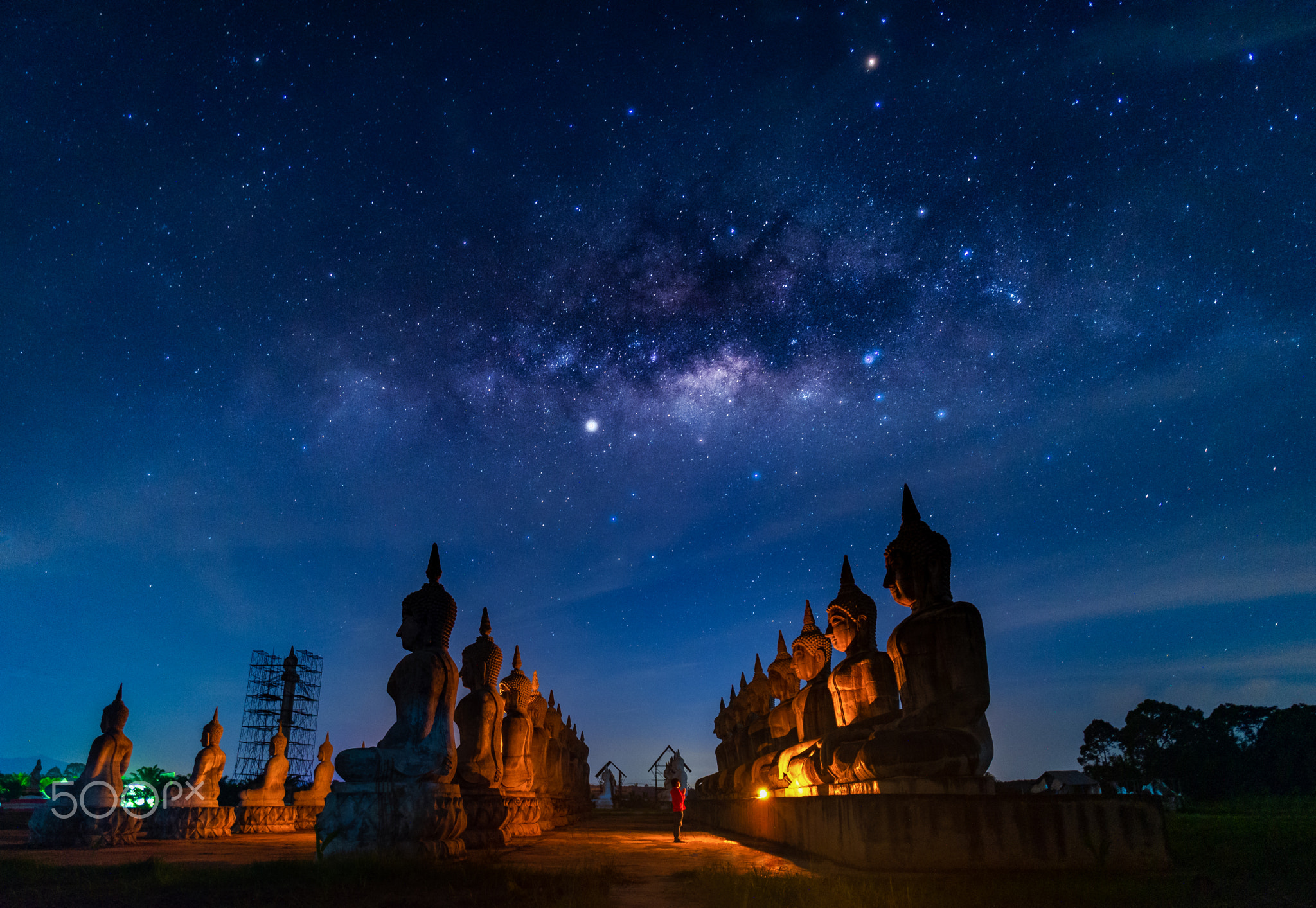 Buddha statue and milky way
