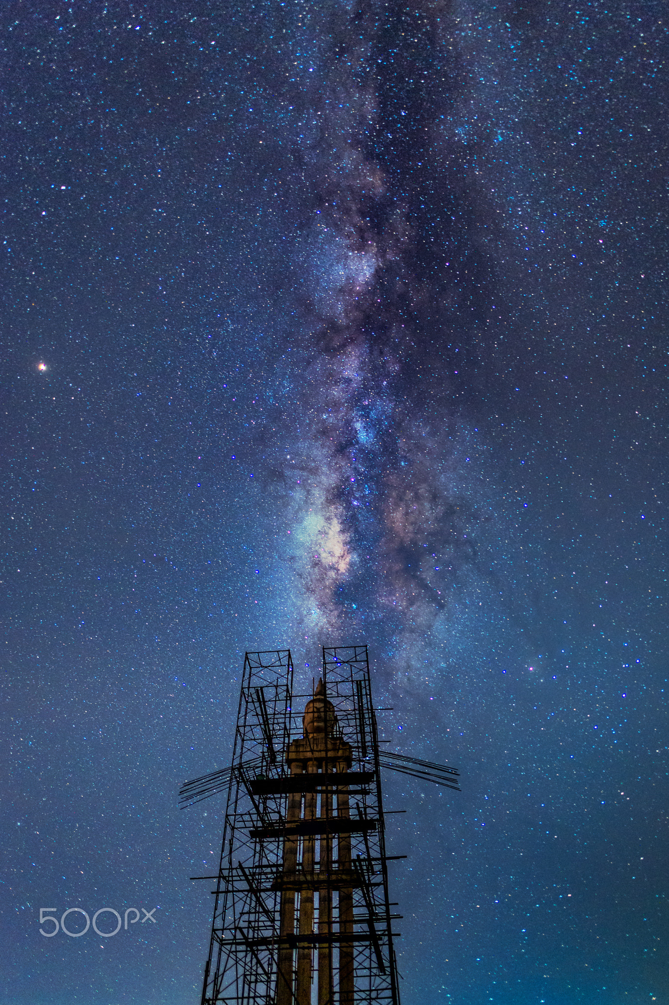 Buddha statue and milky way