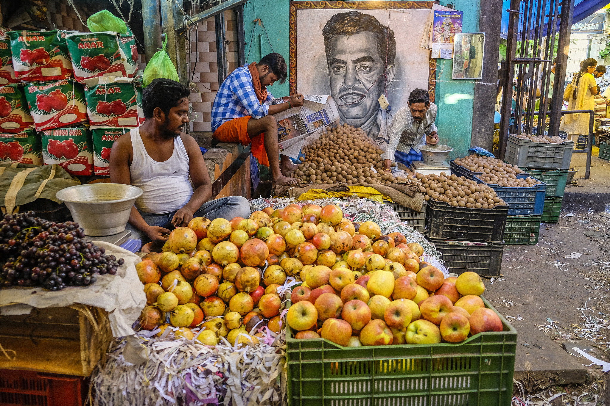 Sur le marché de Puducherry .
